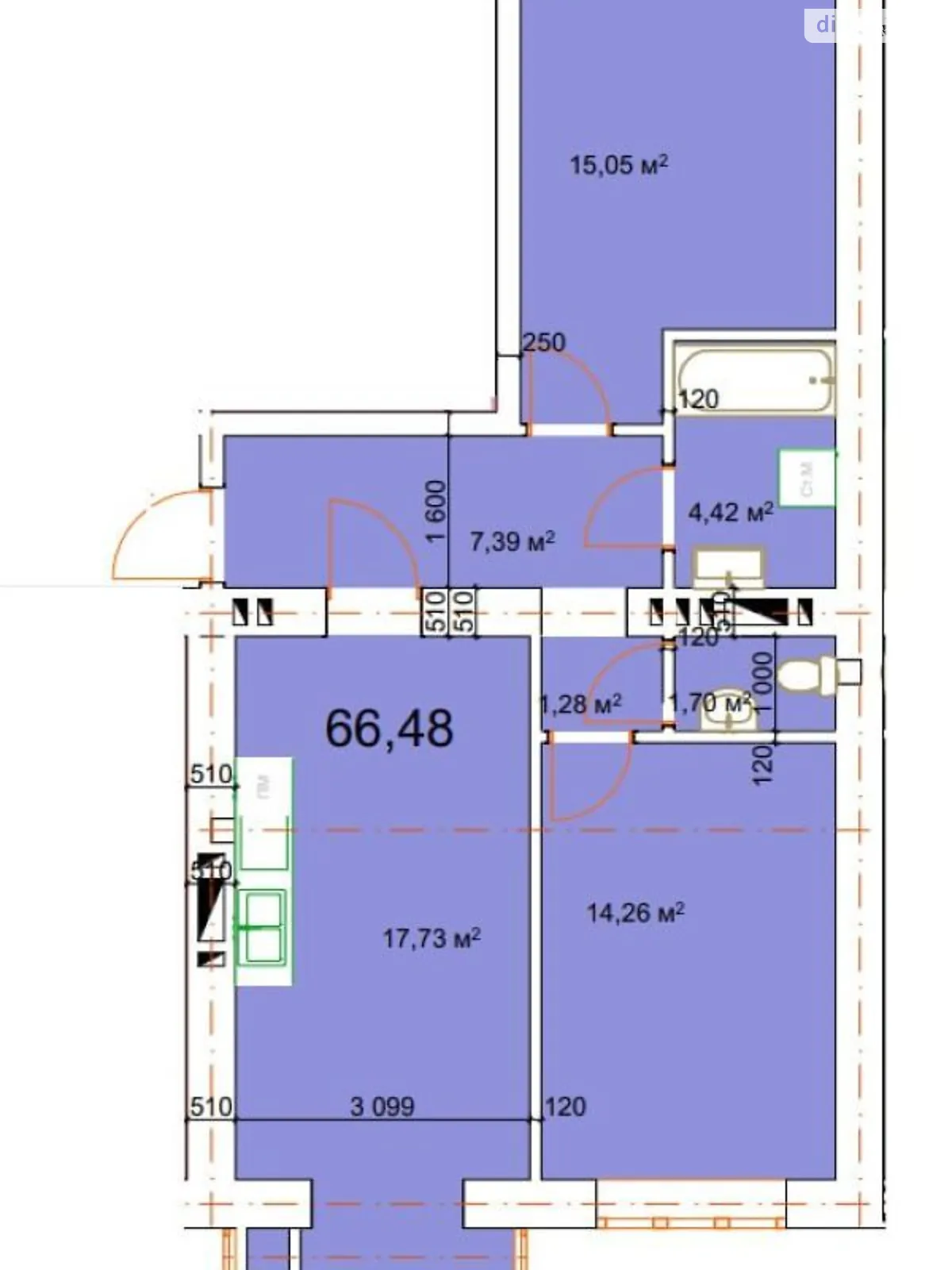 Продается 2-комнатная квартира 66.48 кв. м в Калуше, цена: 36564 $