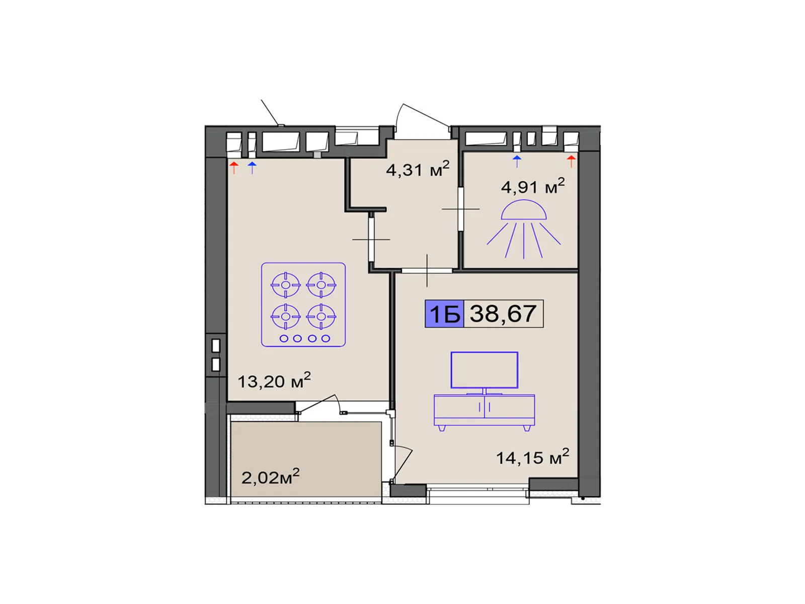 Продается 1-комнатная квартира 38.67 кв. м в Черкассах, цена: 29003 $ - фото 1