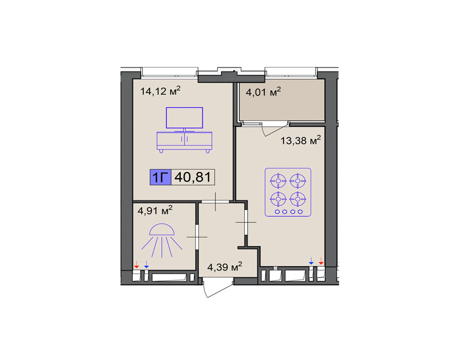 Продается 1-комнатная квартира 40.81 кв. м в Черкассах, цена: 30608 $ - фото 1