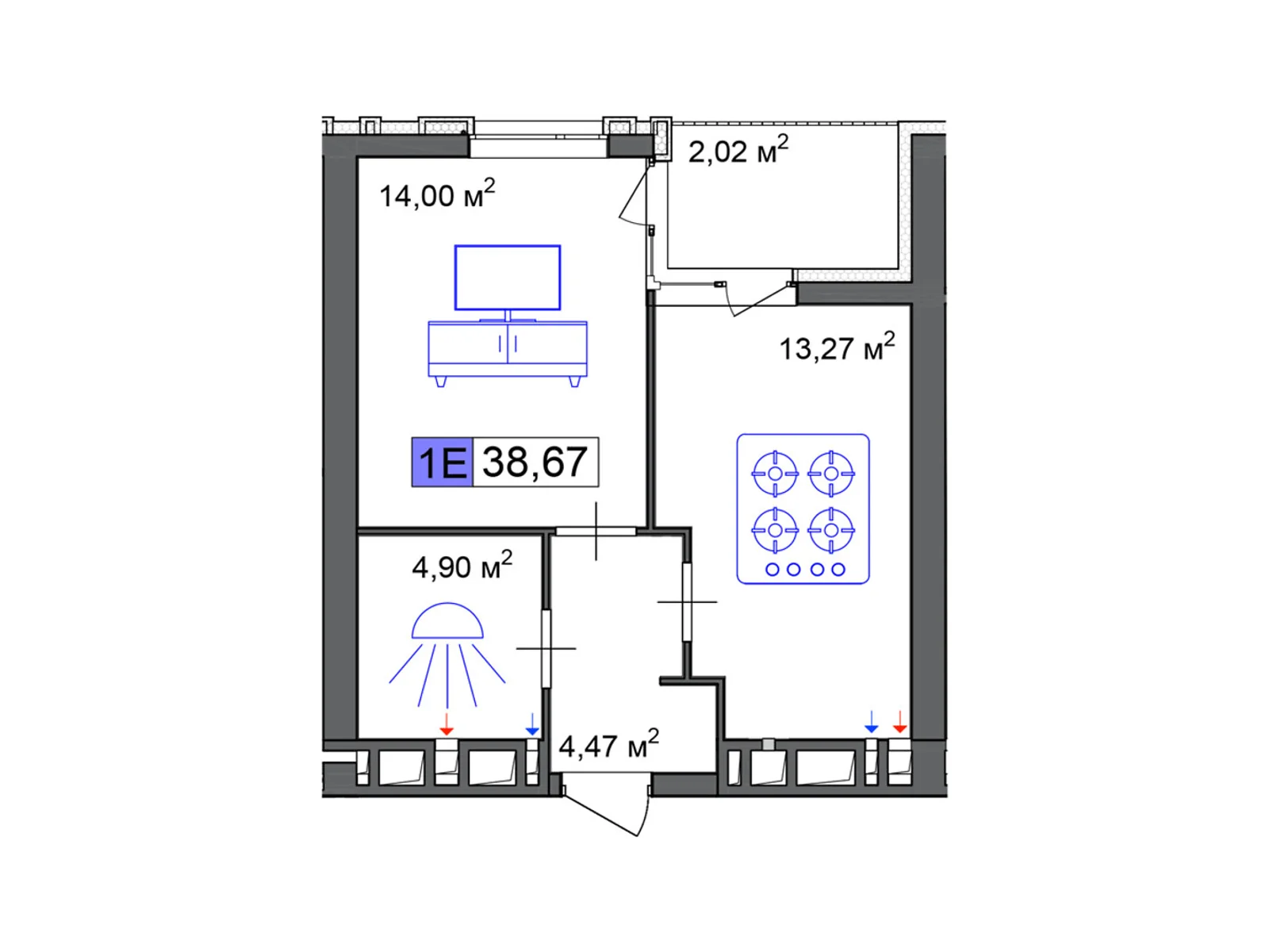 Продается 1-комнатная квартира 38.67 кв. м в Черкассах, цена: 29003 $ - фото 1