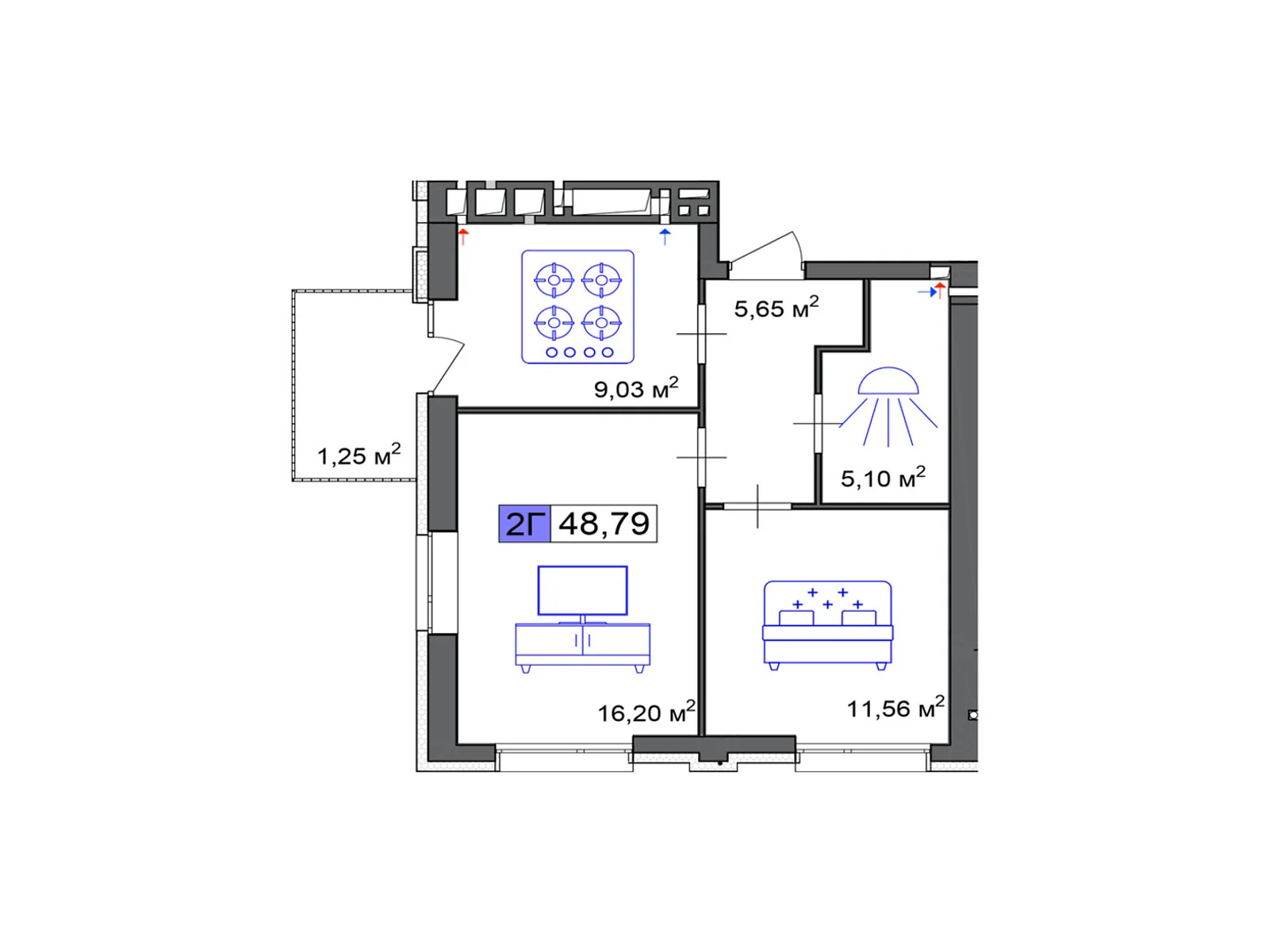 Продается 2-комнатная квартира 48.79 кв. м в Черкассах, цена: 36593 $ - фото 1