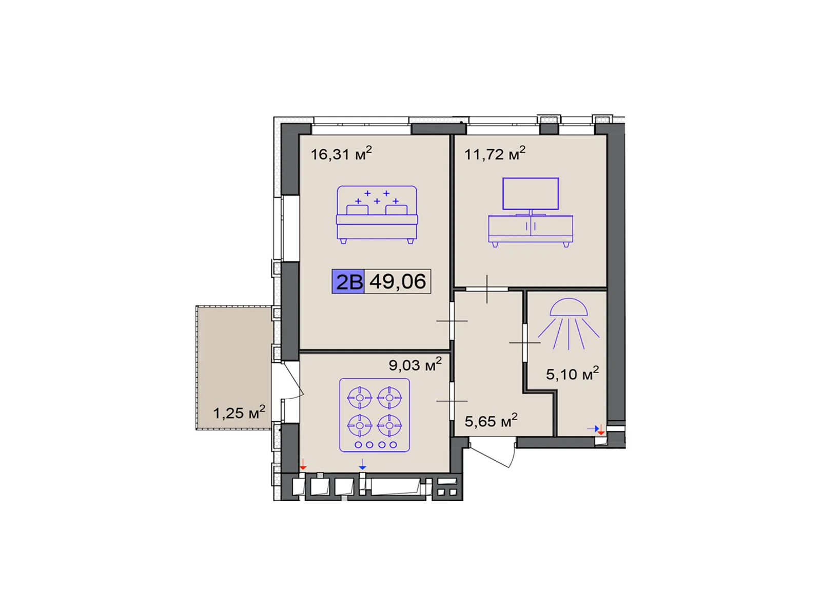 Продается 2-комнатная квартира 49.06 кв. м в Черкассах - фото 1