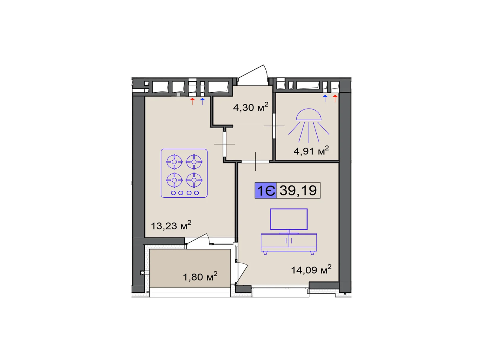 Продается 1-комнатная квартира 39.19 кв. м в Черкассах - фото 1