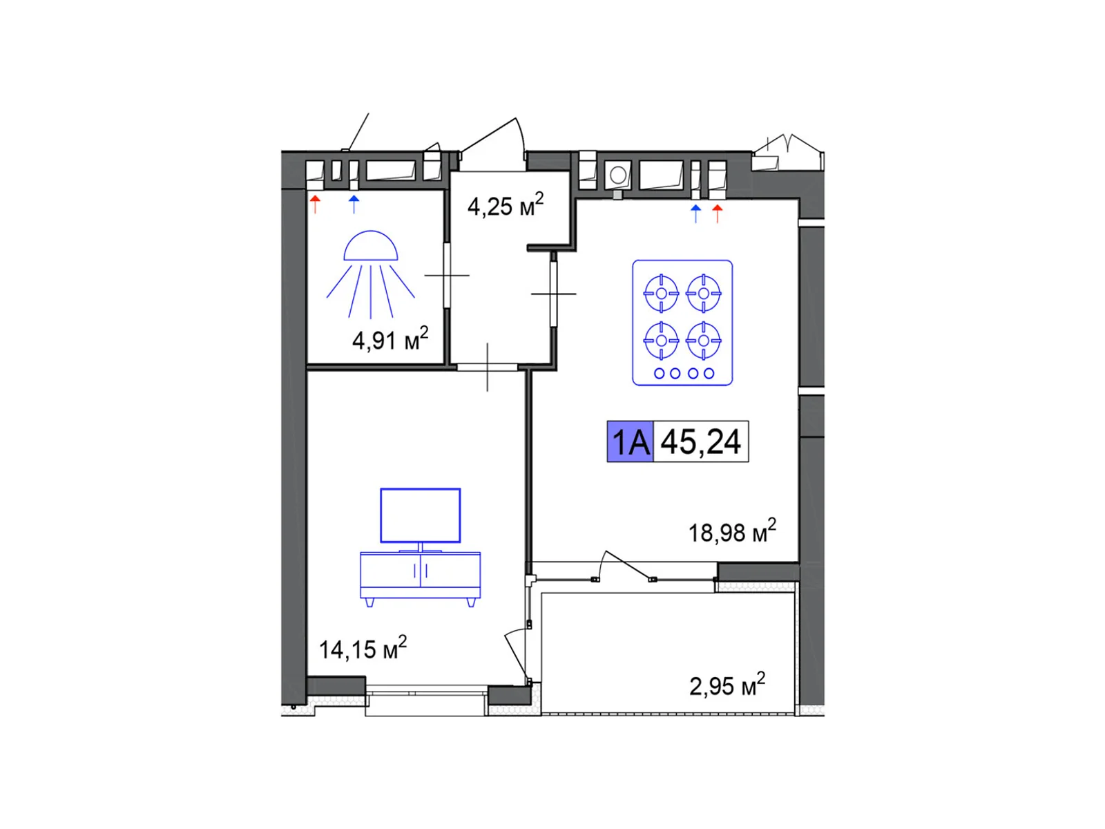 Продается 1-комнатная квартира 45.24 кв. м в Черкассах - фото 1