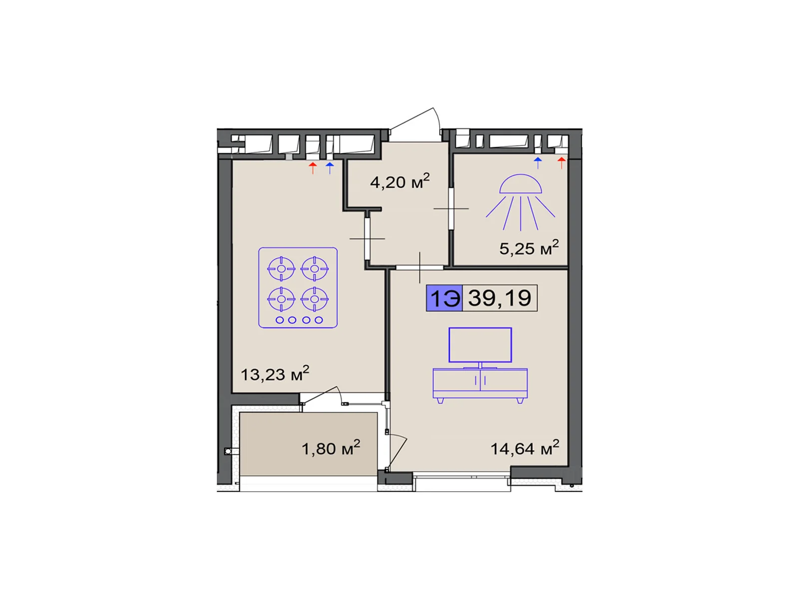 Продается 1-комнатная квартира 39.19 кв. м в Черкассах - фото 1