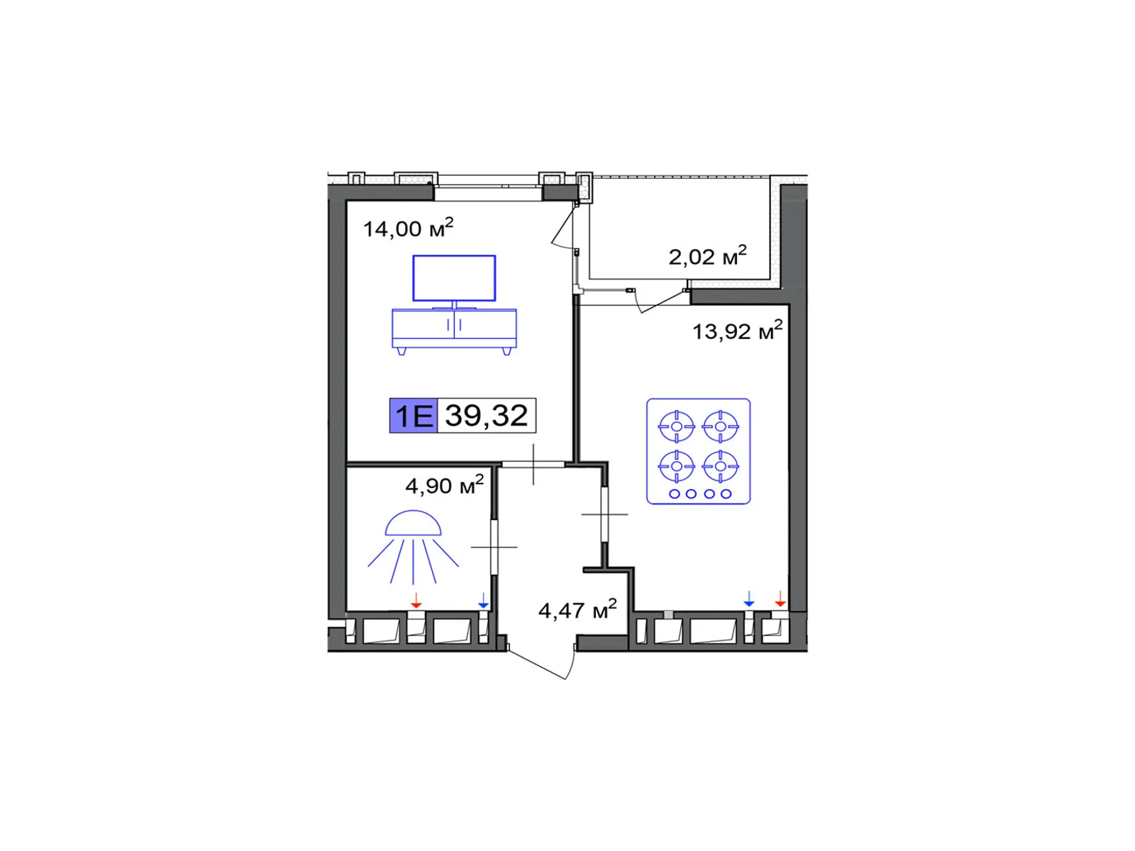 Продается 1-комнатная квартира 39.32 кв. м в Черкассах, цена: 29490 $