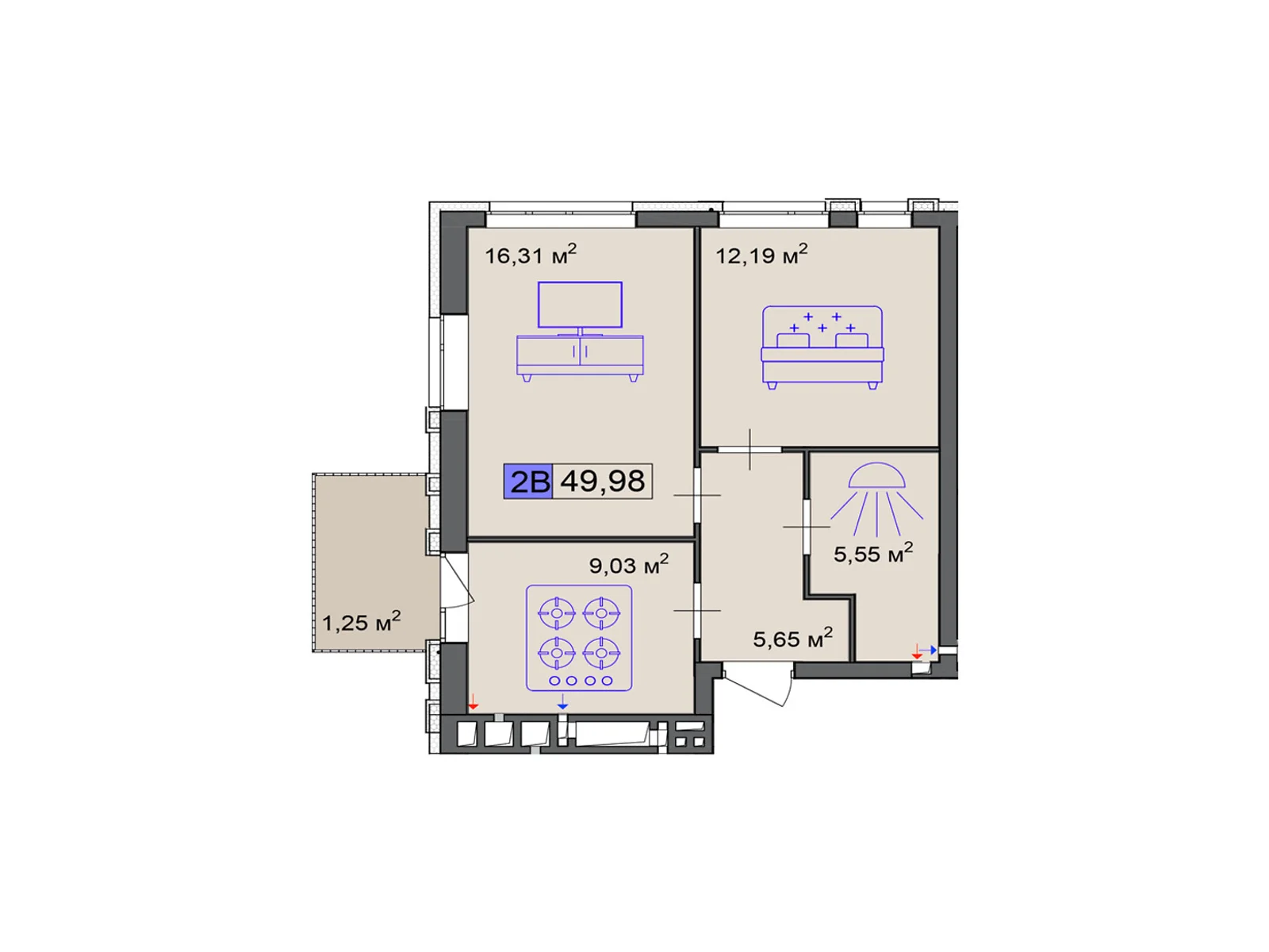 Продается 2-комнатная квартира 49.98 кв. м в Черкассах, цена: 37485 $