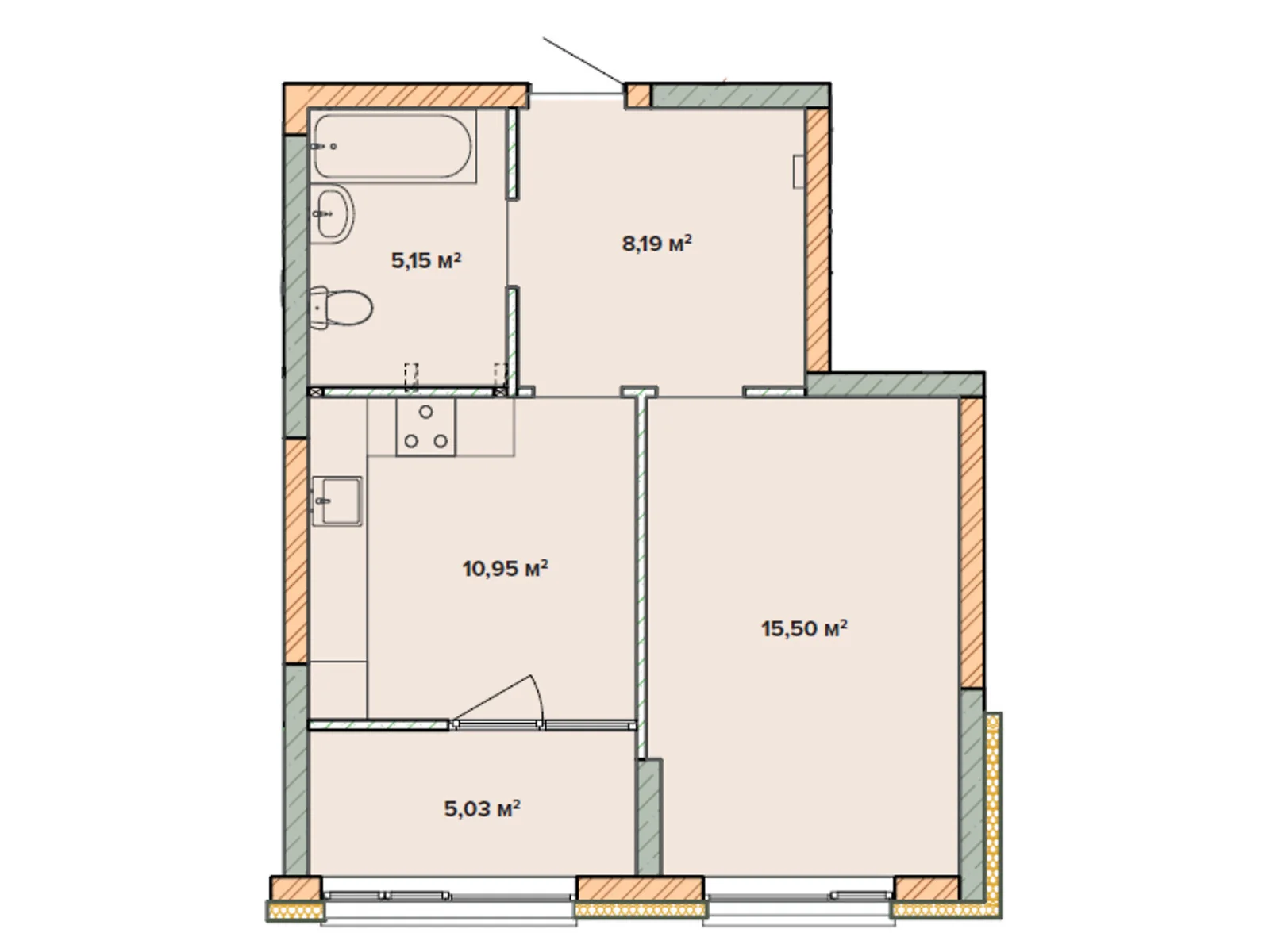 Продается 1-комнатная квартира 44.82 кв. м в Броварах, цена: 39105 $