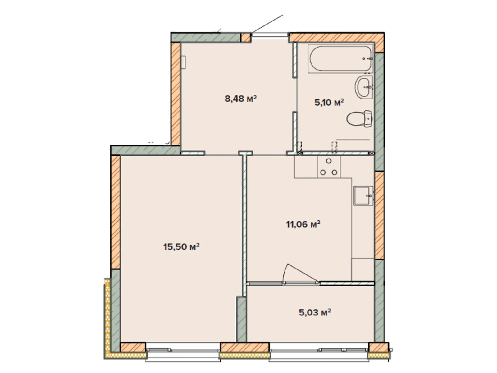 Продается 1-комнатная квартира 45.17 кв. м в Броварах, цена: 39298 $