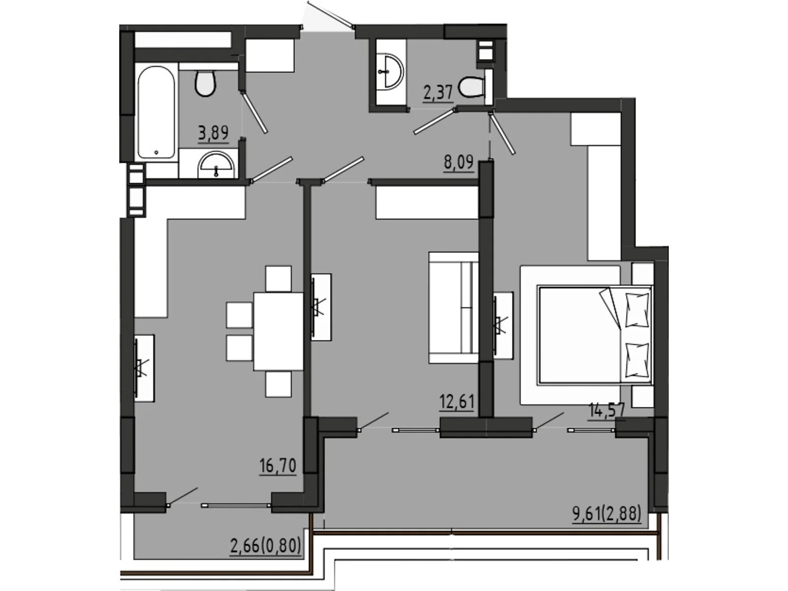 Продається 2-кімнатна квартира 61.91 кв. м у, цена: 44575 $ - фото 1