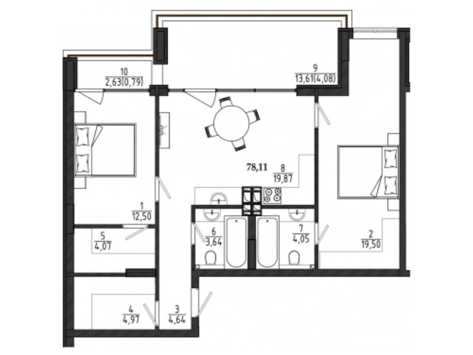 Продается 2-комнатная квартира 78.11 кв. м в Фонтанке, цена: 64441 $ - фото 1