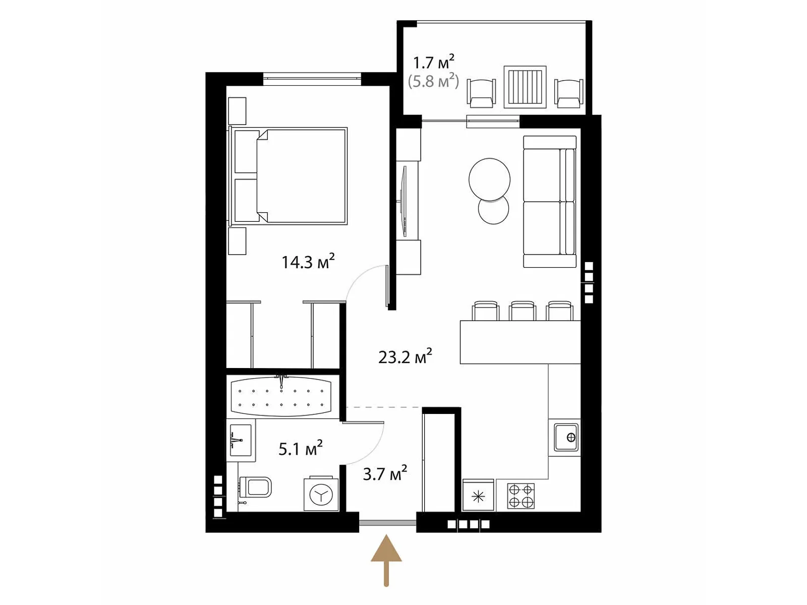 Продается 1-комнатная квартира 48 кв. м в Ужгороде, цена: 64800 $