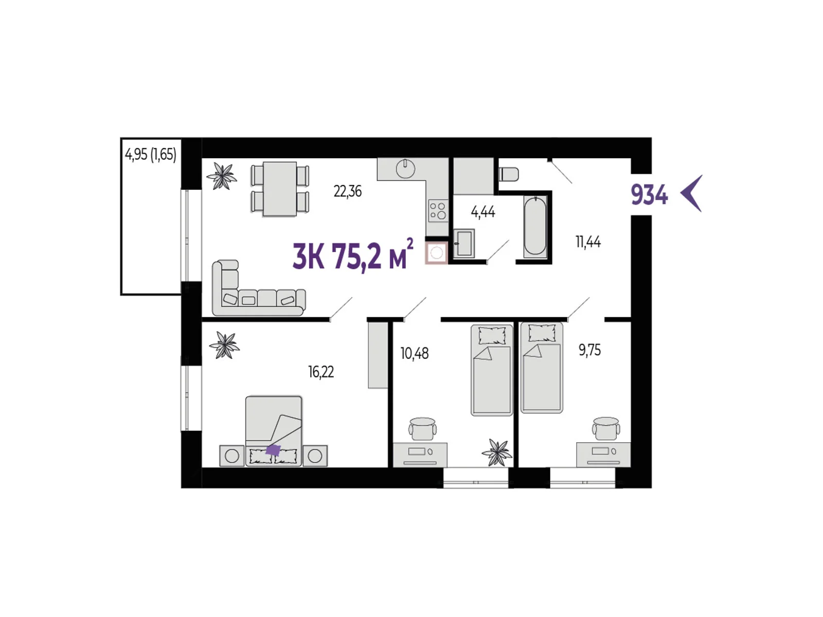 Продается 3-комнатная квартира 75.2 кв. м в Ивано-Франковске, ул. Гетьмана Ивана Мазепы, 168