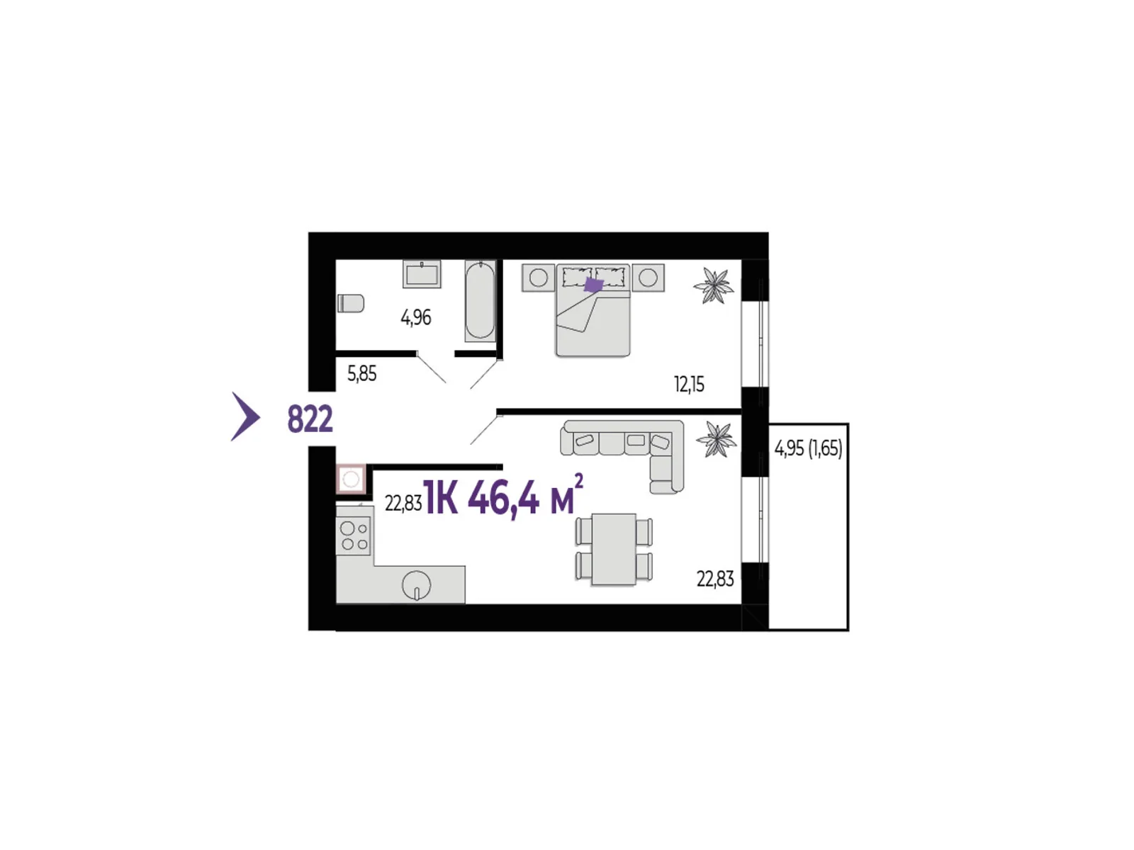 Продается 1-комнатная квартира 46.4 кв. м в Ивано-Франковске, цена: 41760 $