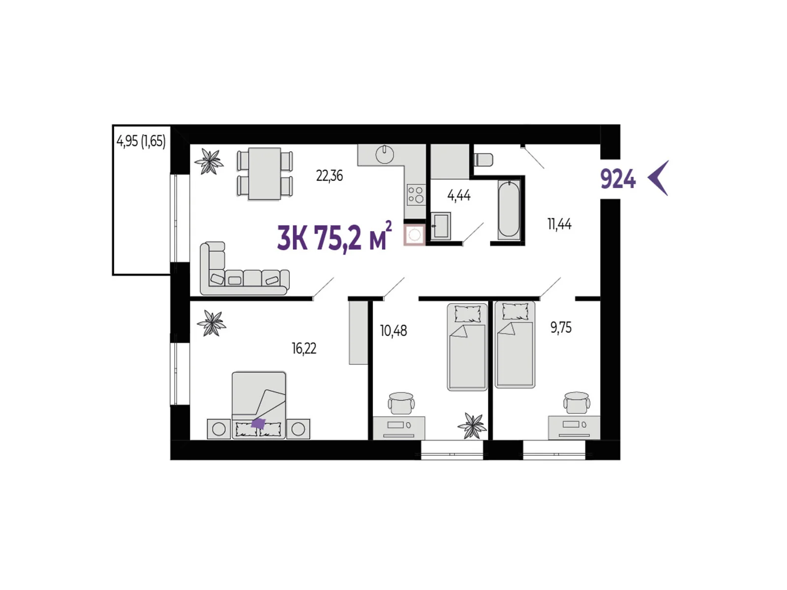 Продается 3-комнатная квартира 75.2 кв. м в Ивано-Франковске, цена: 66928 $