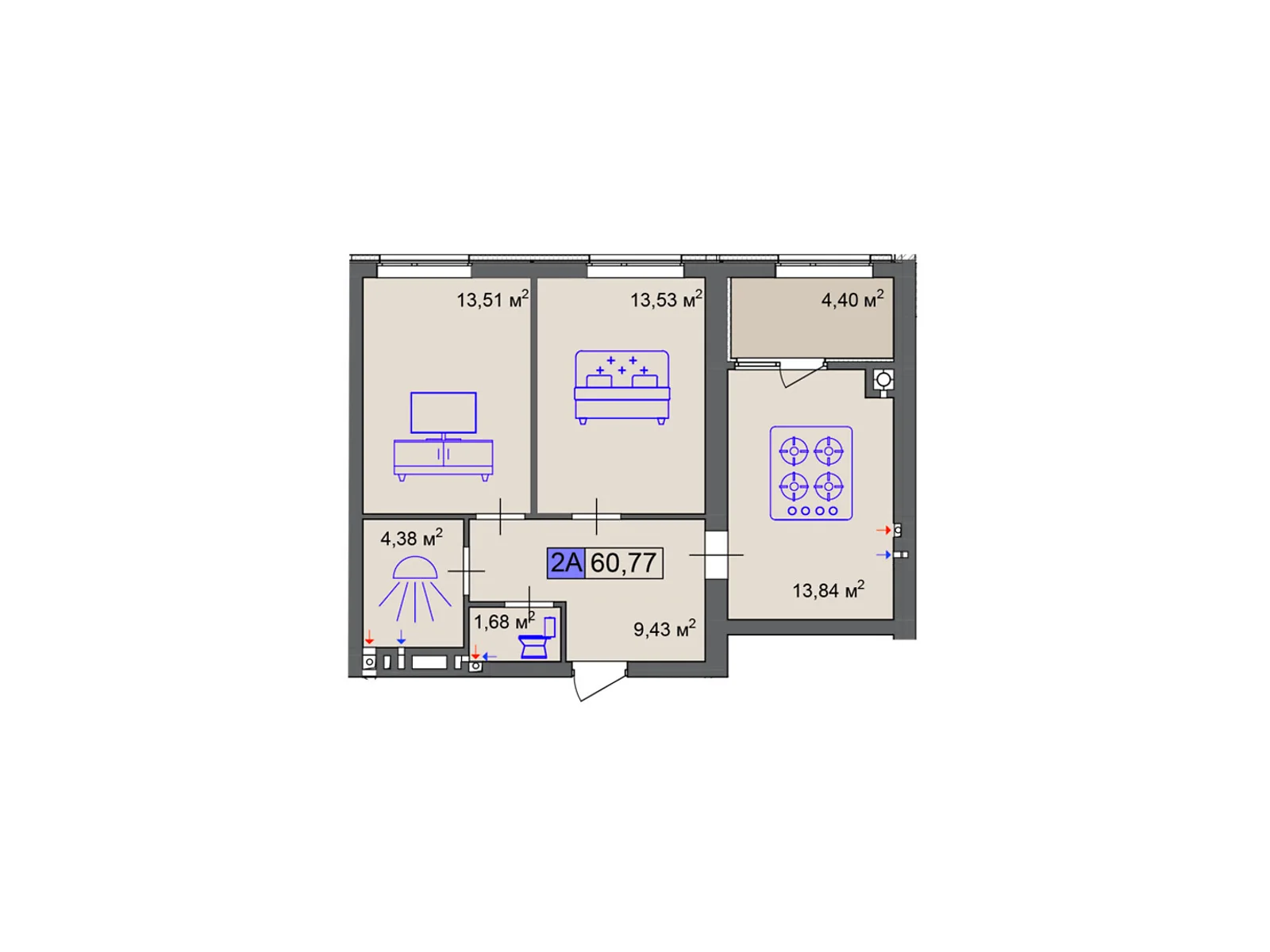 Продается 2-комнатная квартира 60.77 кв. м в Черкассах, цена: 45578 $ - фото 1