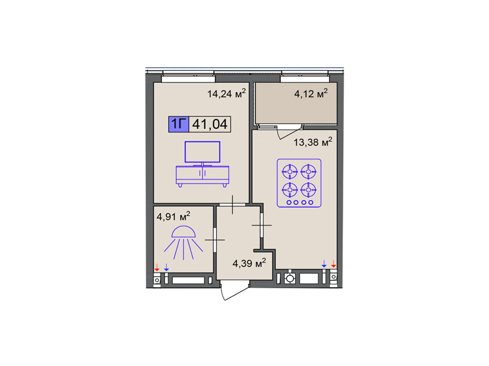 Продается 1-комнатная квартира 41.04 кв. м в Черкассах, цена: 30780 $