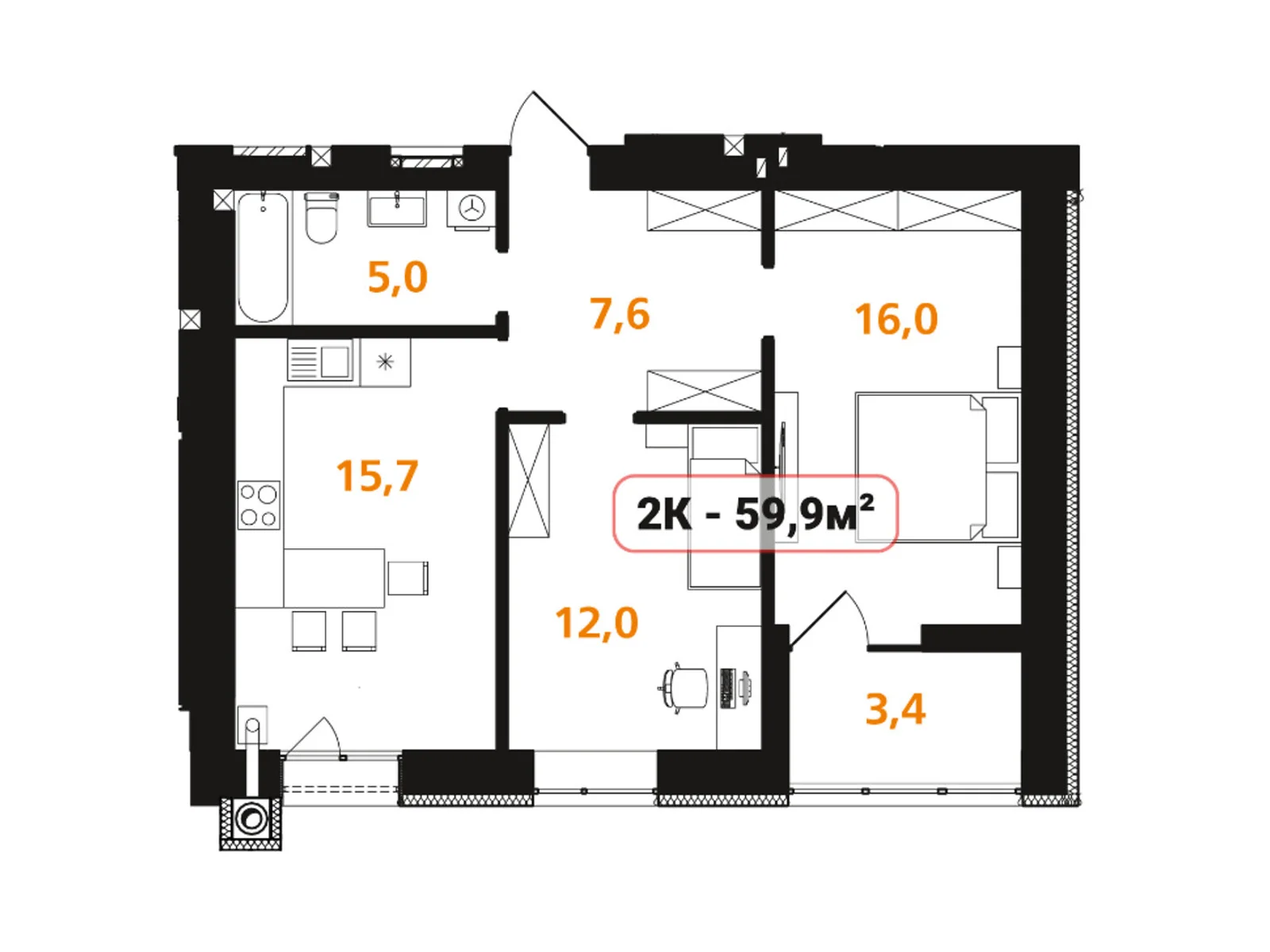 Продается 2-комнатная квартира 59.9 кв. м в Ивано-Франковске, ул. Отца Блавацкого, 8