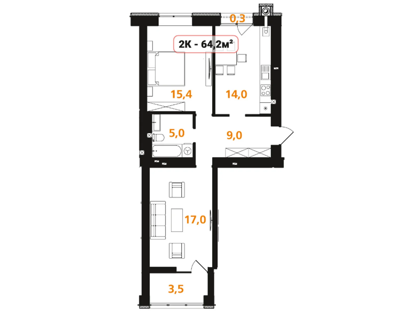 Продается 2-комнатная квартира 64.2 кв. м в Ивано-Франковске, цена: 42372 $