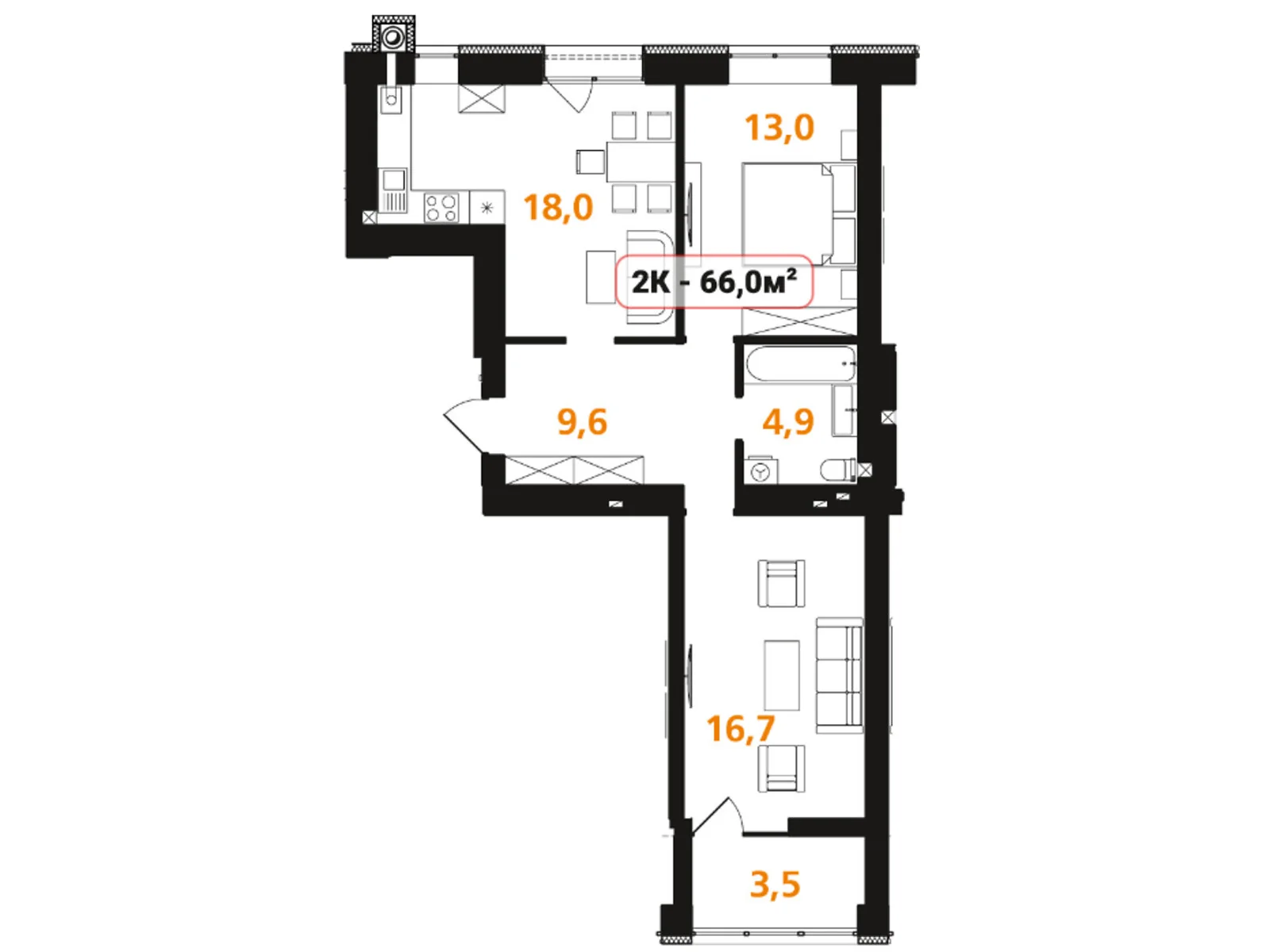 Продается 2-комнатная квартира 66 кв. м в Ивано-Франковске, цена: 43560 $