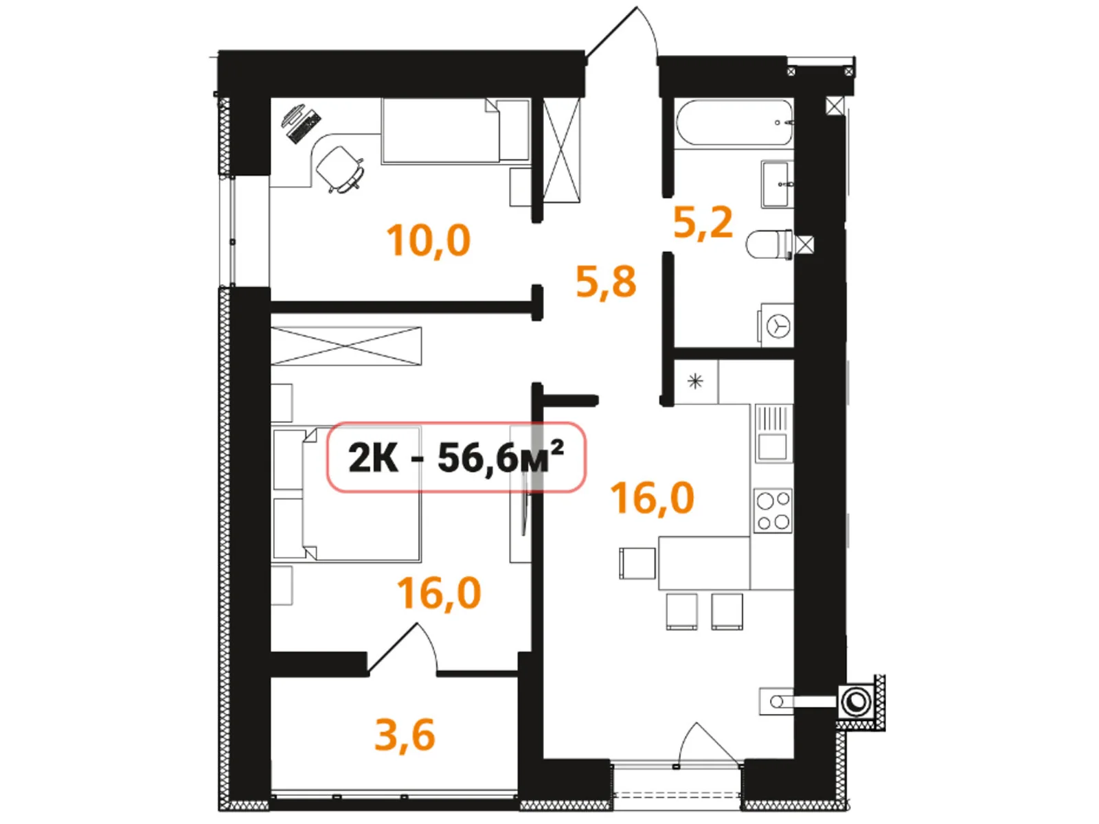 Продается 2-комнатная квартира 56.6 кв. м в Ивано-Франковске, ул. Отца Блавацкого, 8 - фото 1