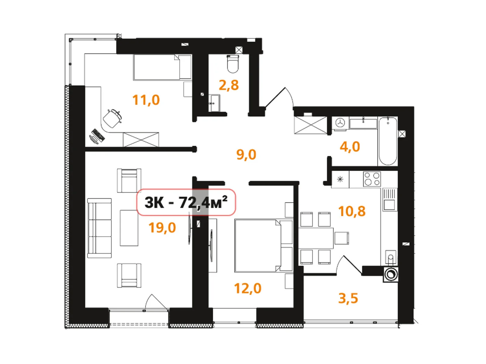 Продается 3-комнатная квартира 72.4 кв. м в Ивано-Франковске, ул. Отца Блавацкого, 8 - фото 1