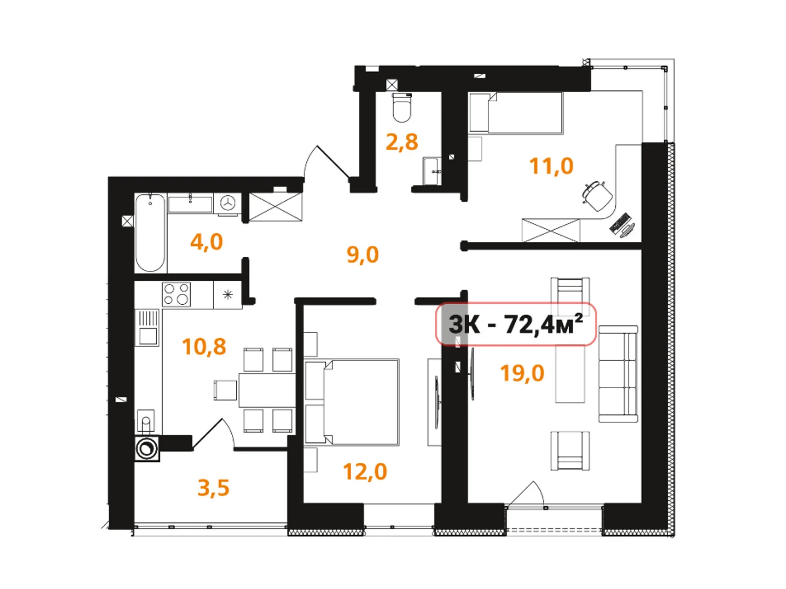 Продается 3-комнатная квартира 72.4 кв. м в Ивано-Франковске, цена: 47060 $