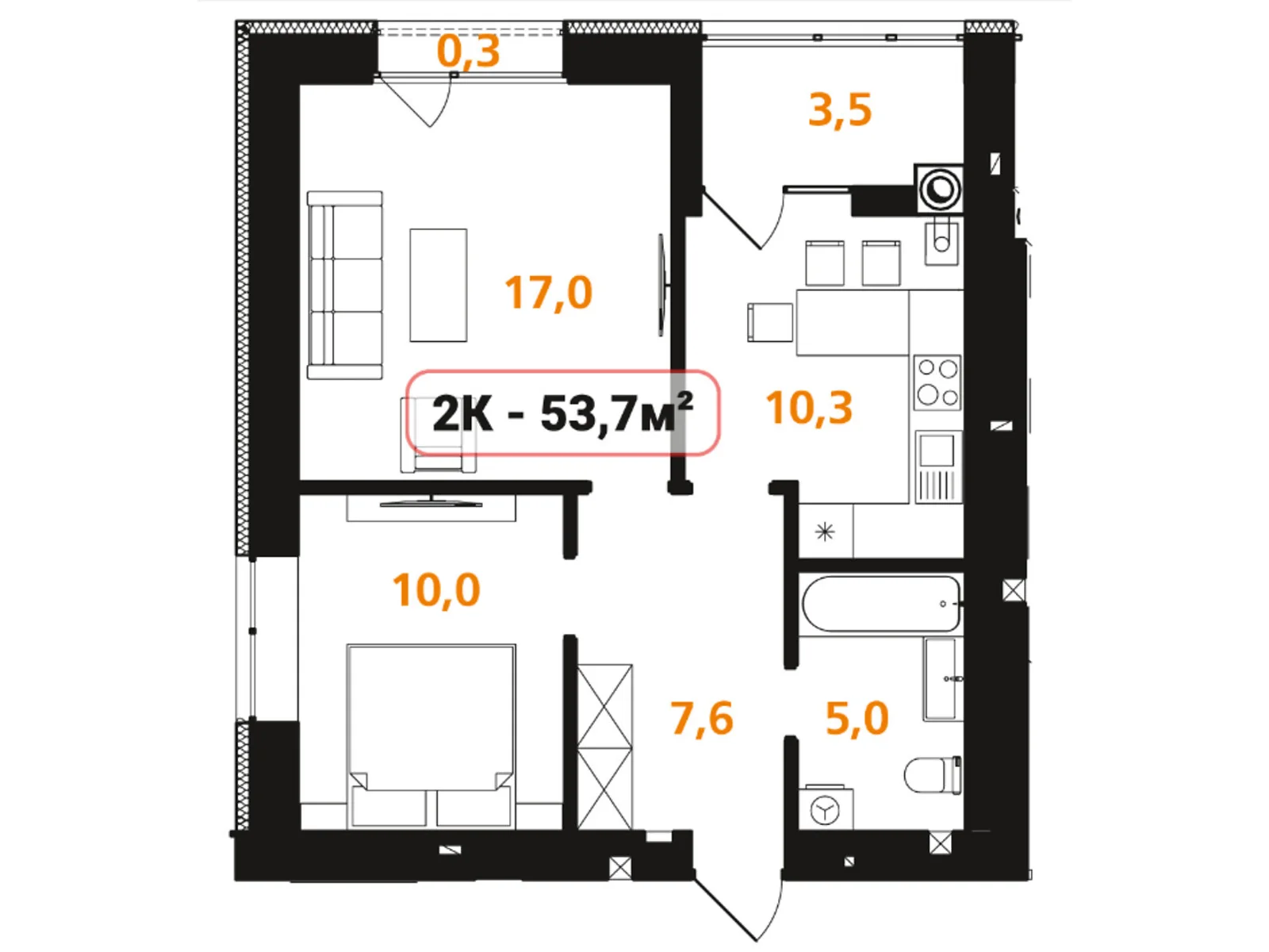 Продается 2-комнатная квартира 53.7 кв. м в Ивано-Франковске, цена: 34368 $