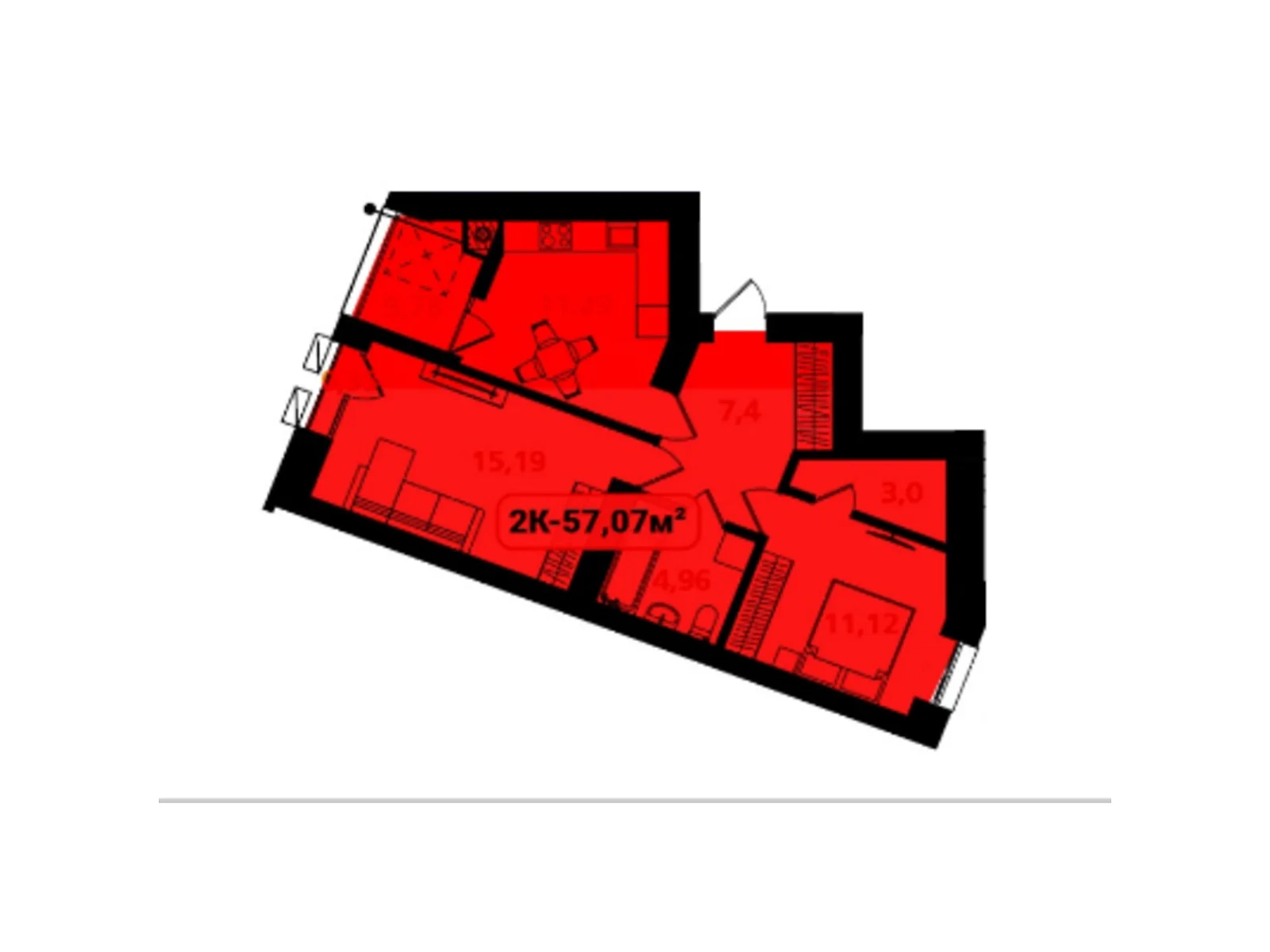 Продается 2-комнатная квартира 57.07 кв. м в Ивано-Франковске, цена: 36525 $ - фото 1