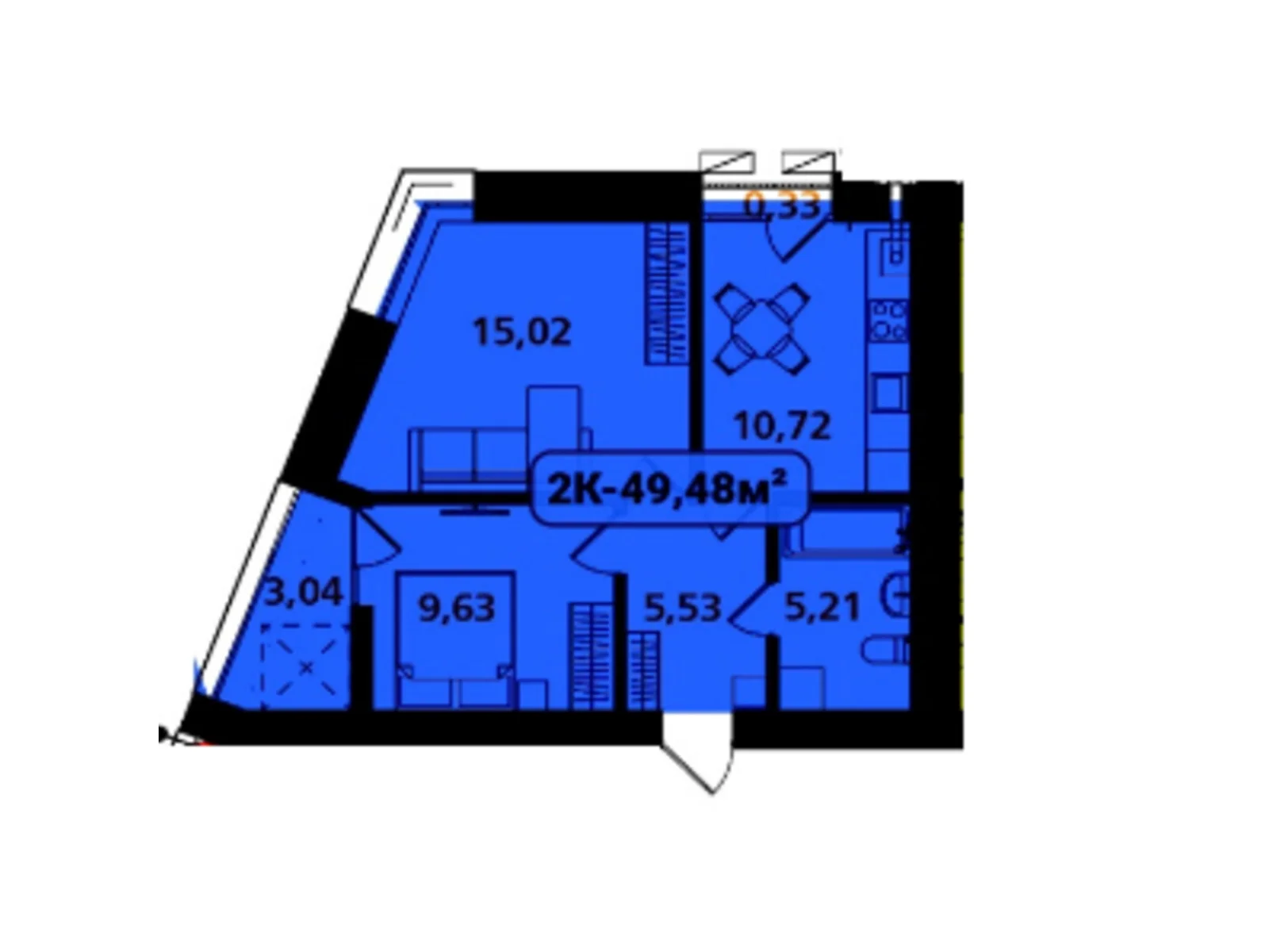 Продается 2-комнатная квартира 49.48 кв. м в Ивано-Франковске, цена: 30183 $