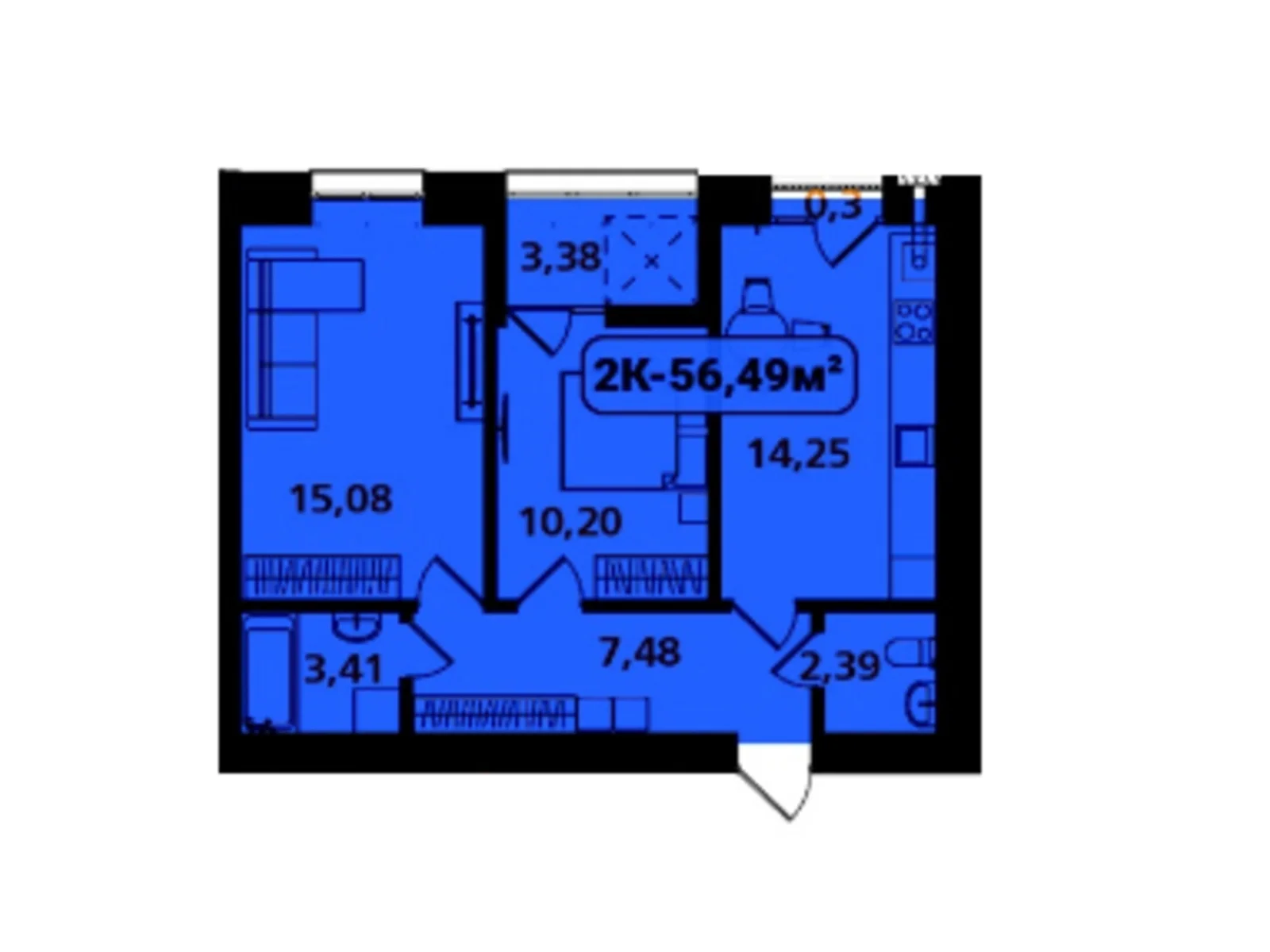 Продается 2-комнатная квартира 56.49 кв. м в Ивано-Франковске, цена: 34459 $