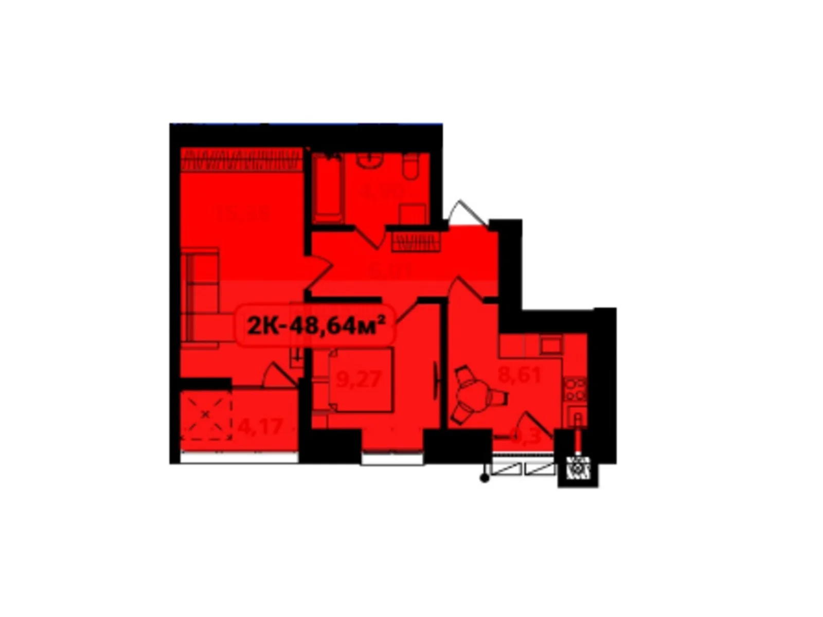 Продается 2-комнатная квартира 48.64 кв. м в Ивано-Франковске, ул. Отца Блавацкого, 8 - фото 1