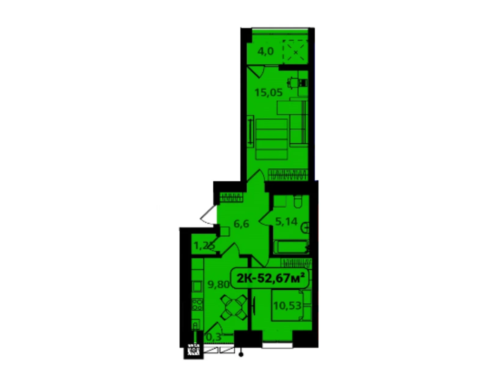 Продается 2-комнатная квартира 52.67 кв. м в Ивано-Франковске, цена: 34236 $ - фото 1