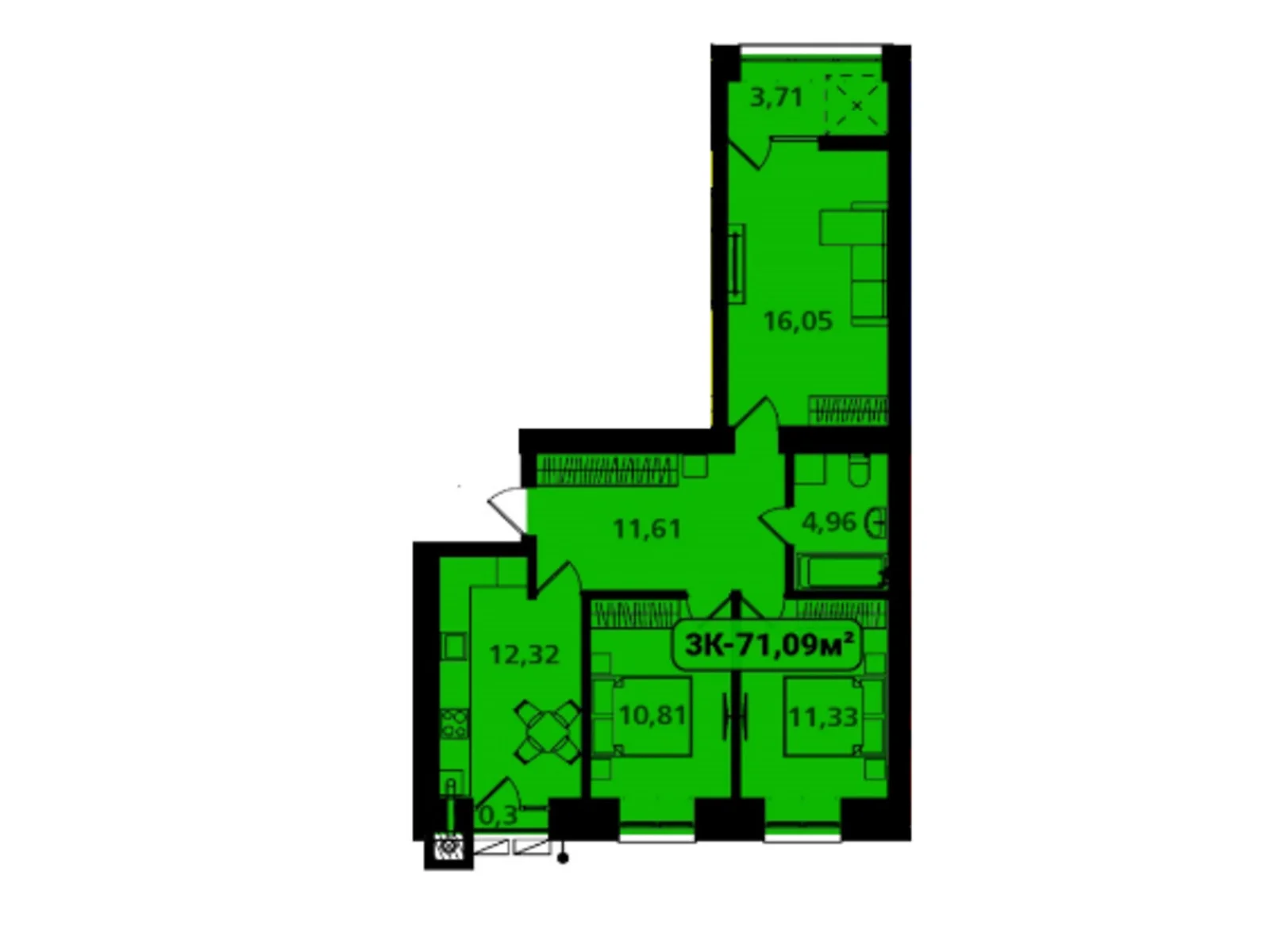 Продается 3-комнатная квартира 71.09 кв. м в Ивано-Франковске, цена: 45498 $