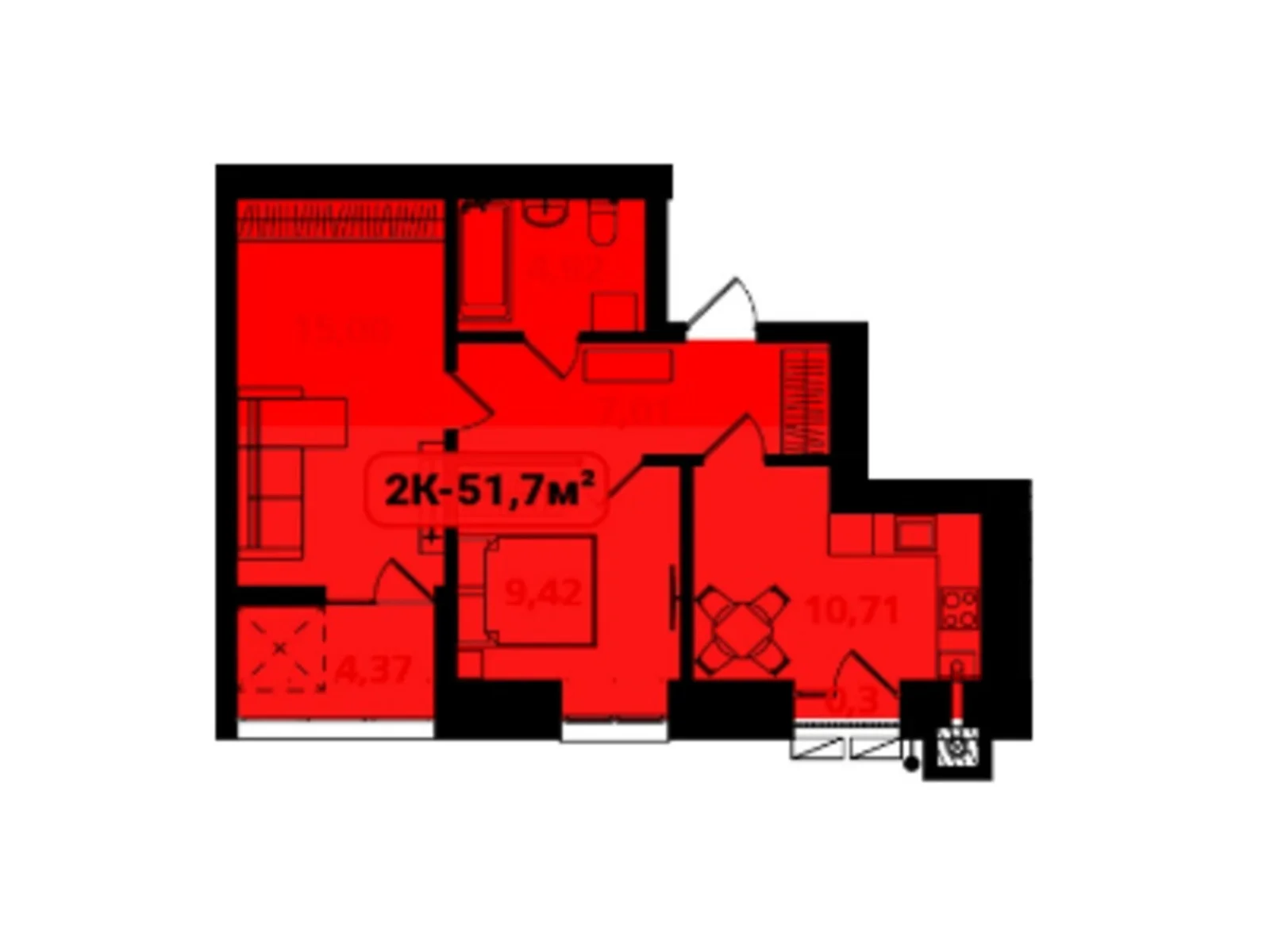 Продается 2-комнатная квартира 51.7 кв. м в Ивано-Франковске, ул. Отца Блавацкого, 8 - фото 1