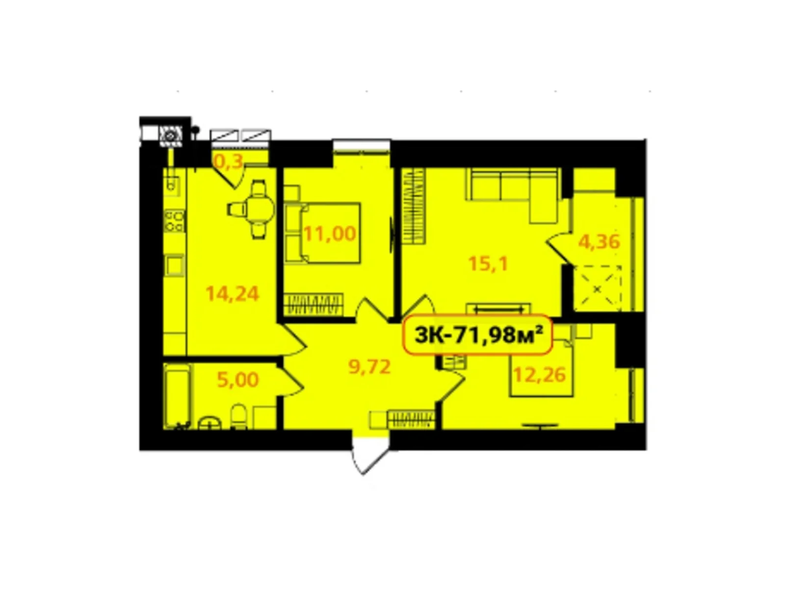 Продается 3-комнатная квартира 71.98 кв. м в Ивано-Франковске, ул. Отца Блавацкого, 8