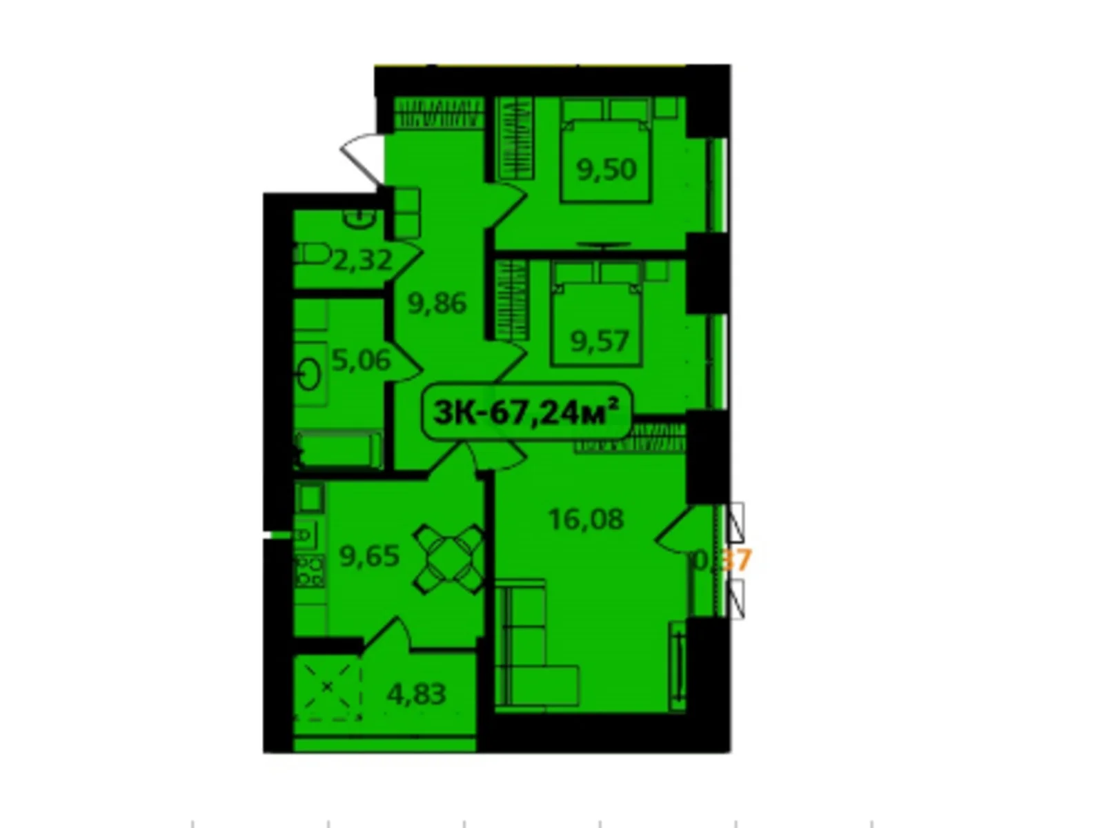 Продается 3-комнатная квартира 67.24 кв. м в Ивано-Франковске, ул. Отца Блавацкого, 8