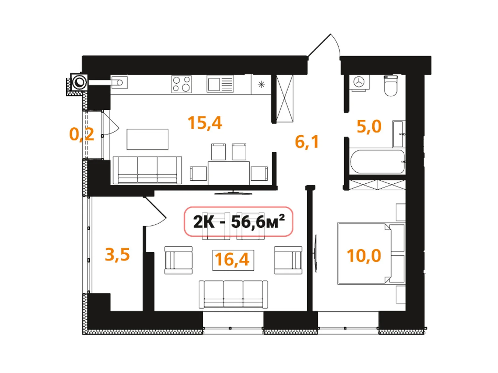 Продается 2-комнатная квартира 56.6 кв. м в Ивано-Франковске, цена: 36224 $