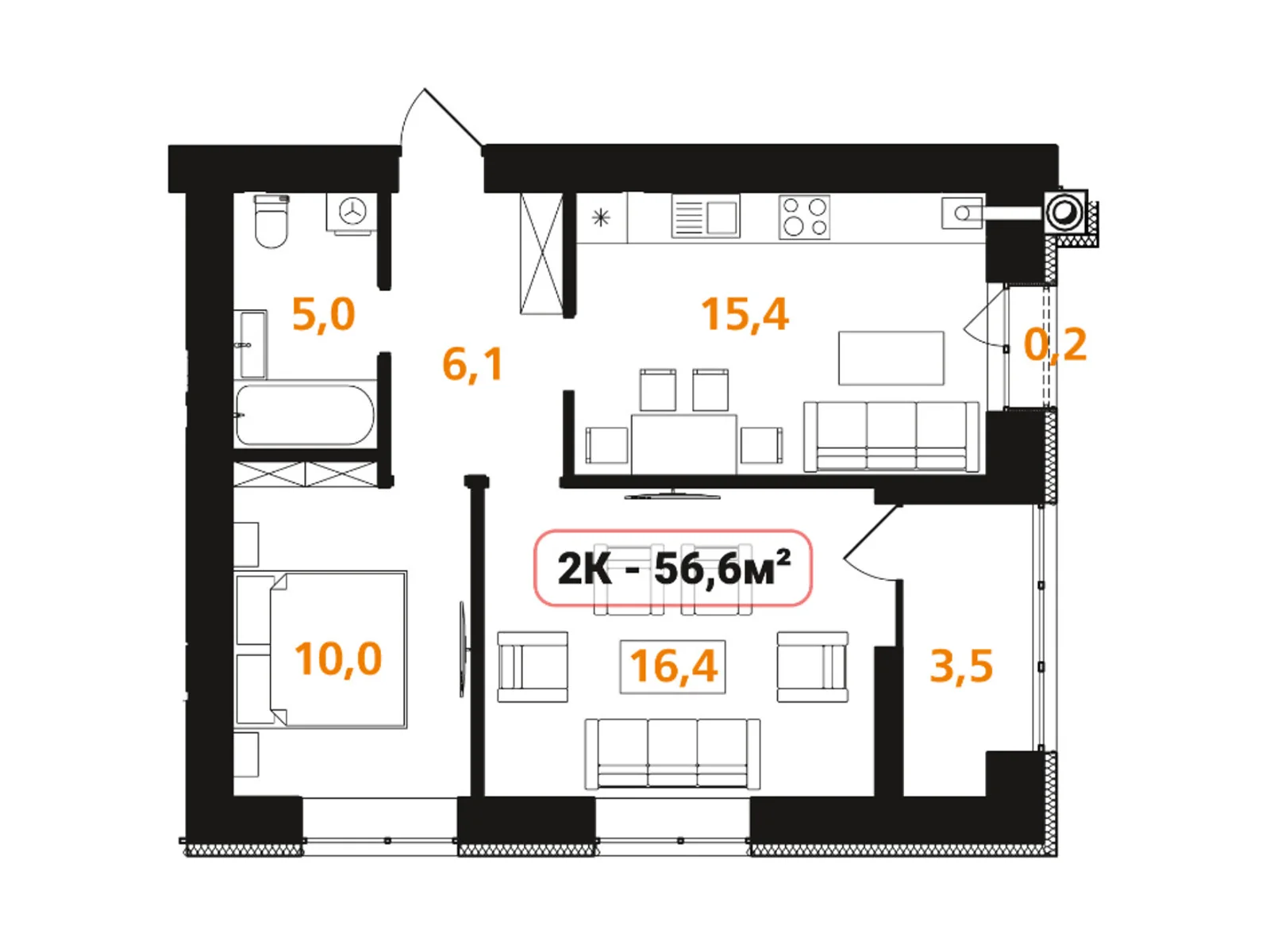 Продается 2-комнатная квартира 56.6 кв. м в Ивано-Франковске, цена: 35092 $