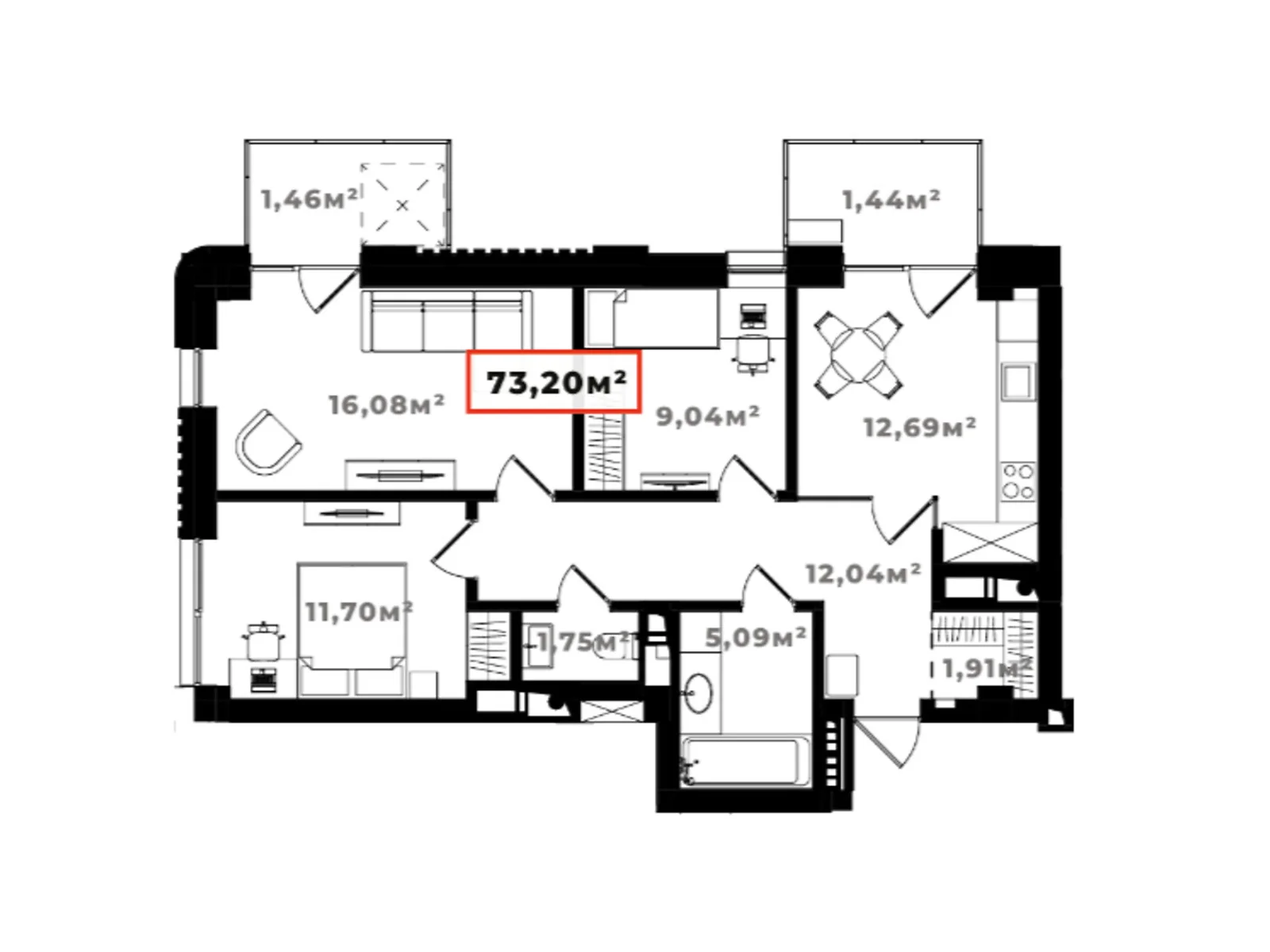 Продается 3-комнатная квартира 73.2 кв. м в Ивано-Франковске, ул. Солнечная, 25