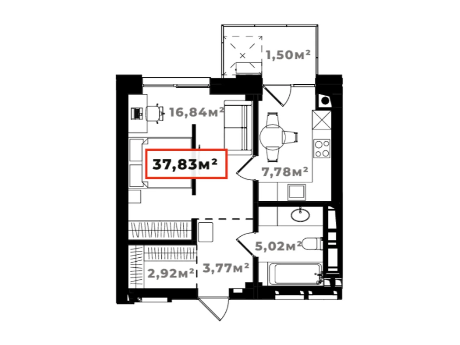 Продается 1-комнатная квартира 37.83 кв. м в Ивано-Франковске, ул. Солнечная, 25