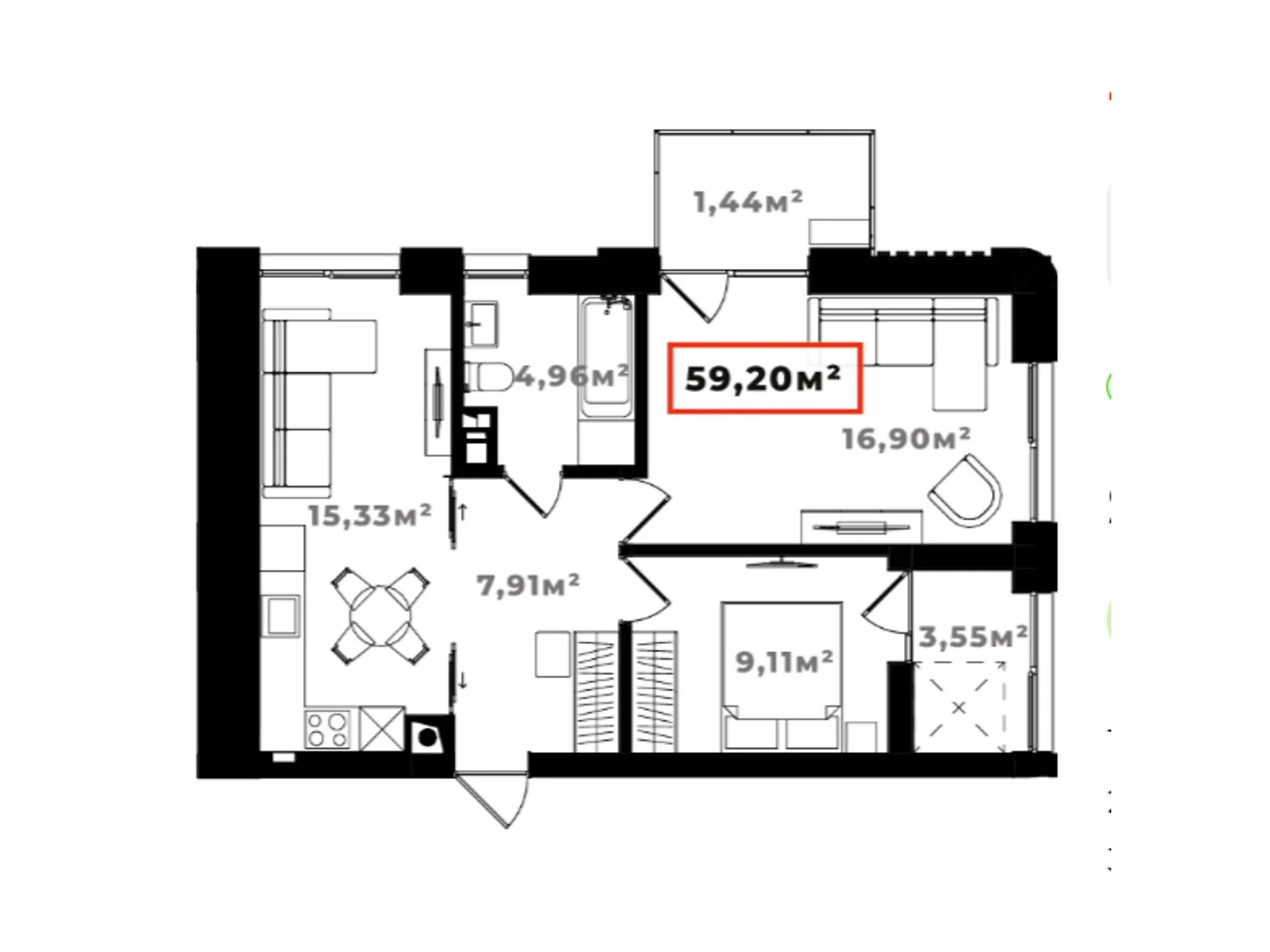 Продается 2-комнатная квартира 59.2 кв. м в Ивано-Франковске, ул. Солнечная, 25 - фото 1