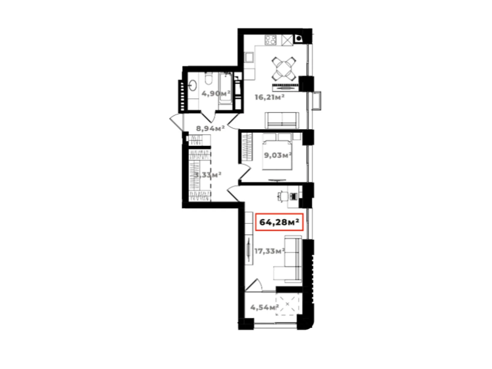 Продается 2-комнатная квартира 64.28 кв. м в Ивано-Франковске, ул. Солнечная, 25 - фото 1