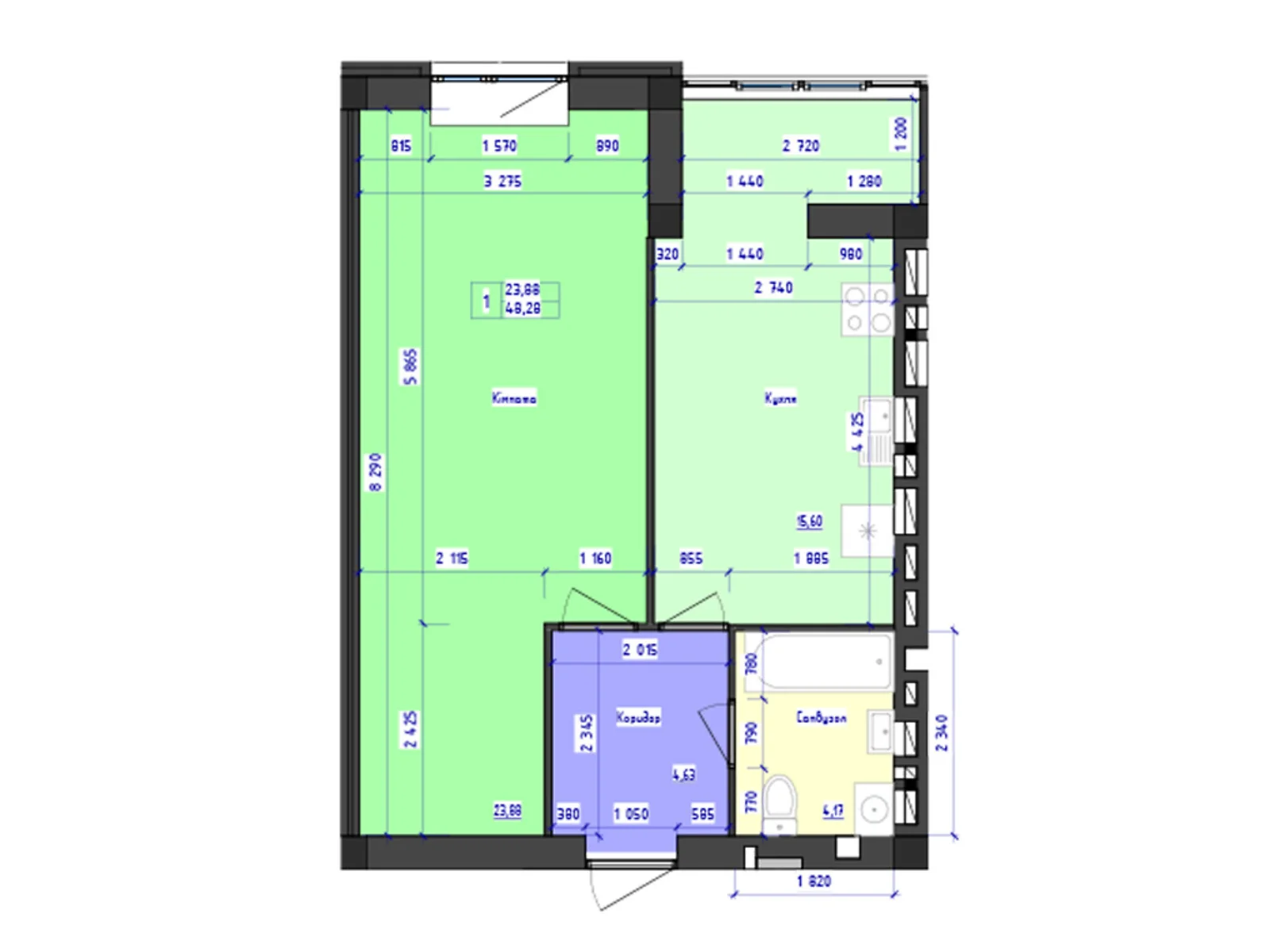 Продается 1-комнатная квартира 48.28 кв. м в Черноморске, ул. Парковая, 30