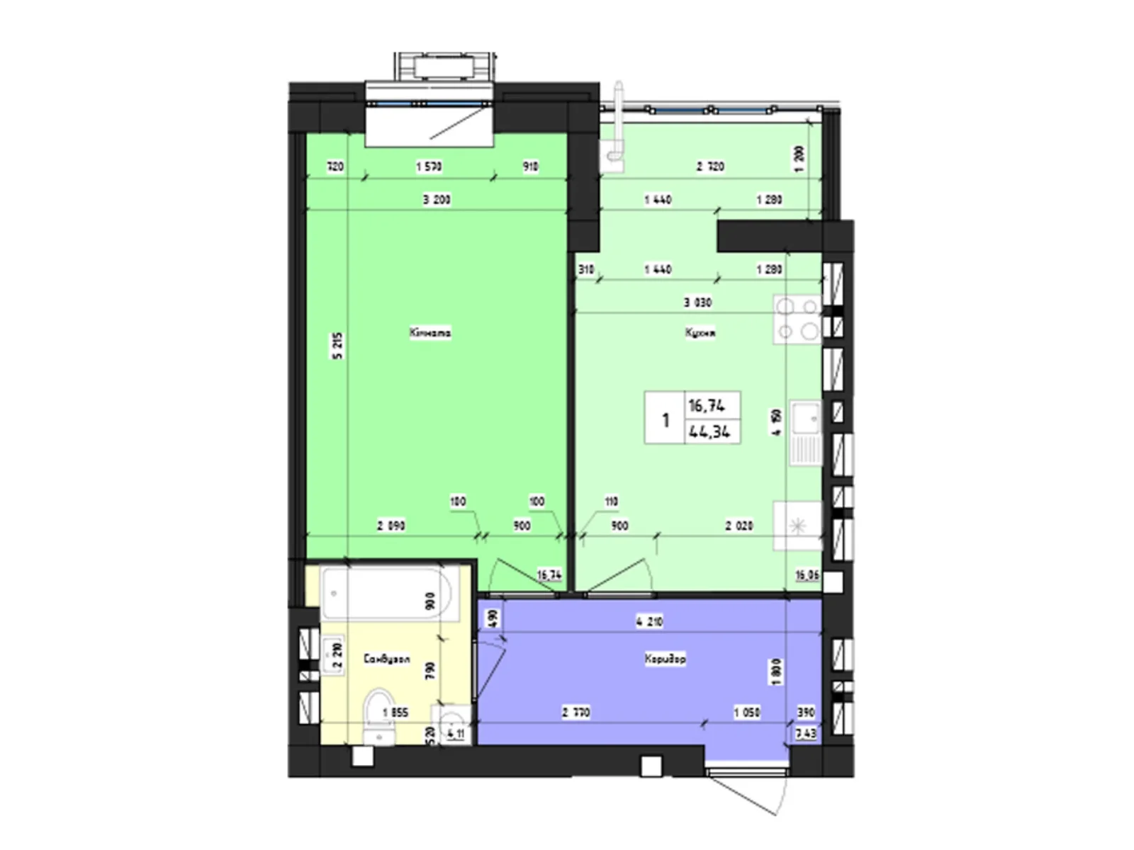 Продается 1-комнатная квартира 44.34 кв. м в Черноморске, ул. Парковая, 30