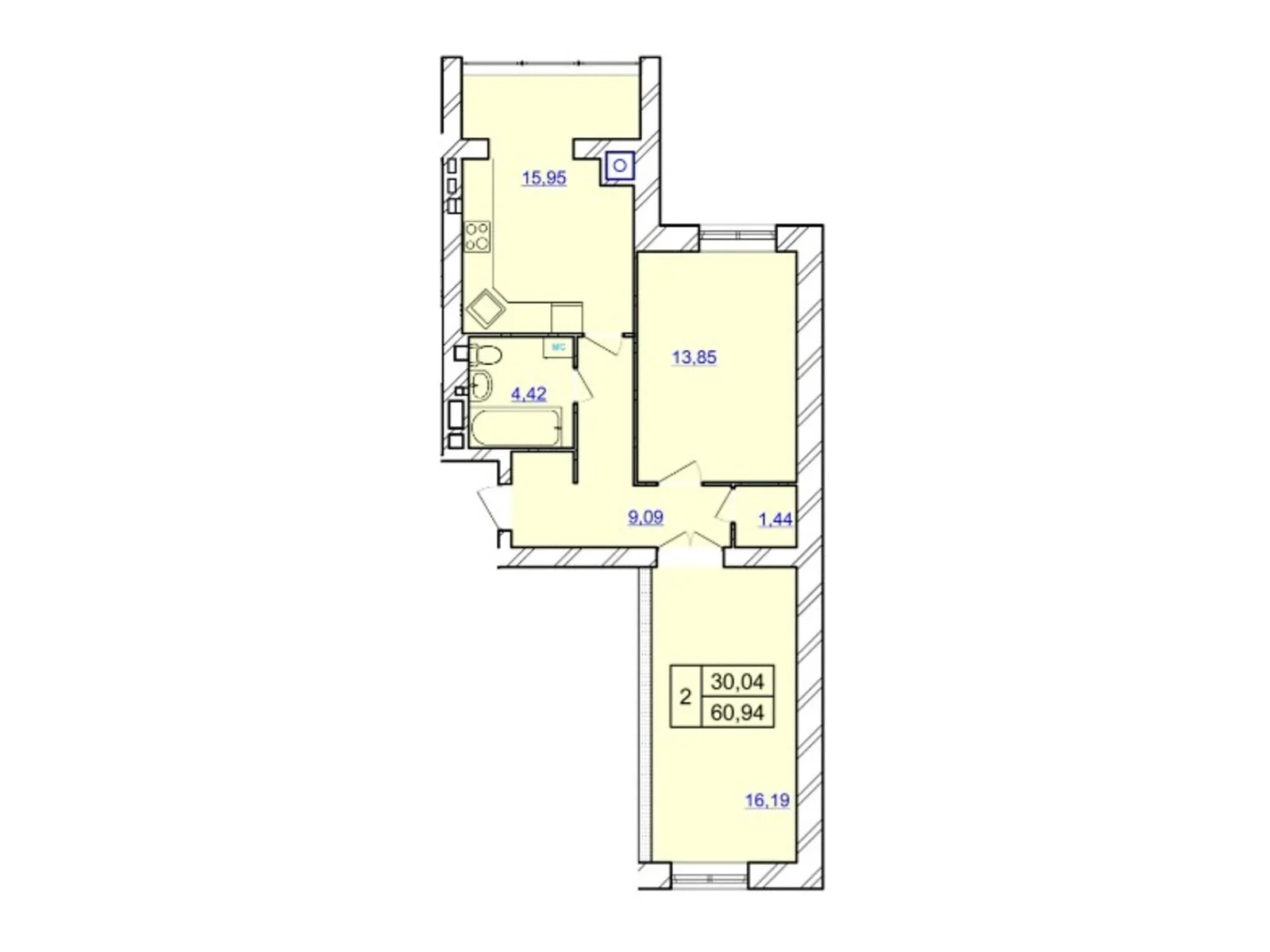 Продается 2-комнатная квартира 60.94 кв. м в Хмельницком, цена: 35982 $