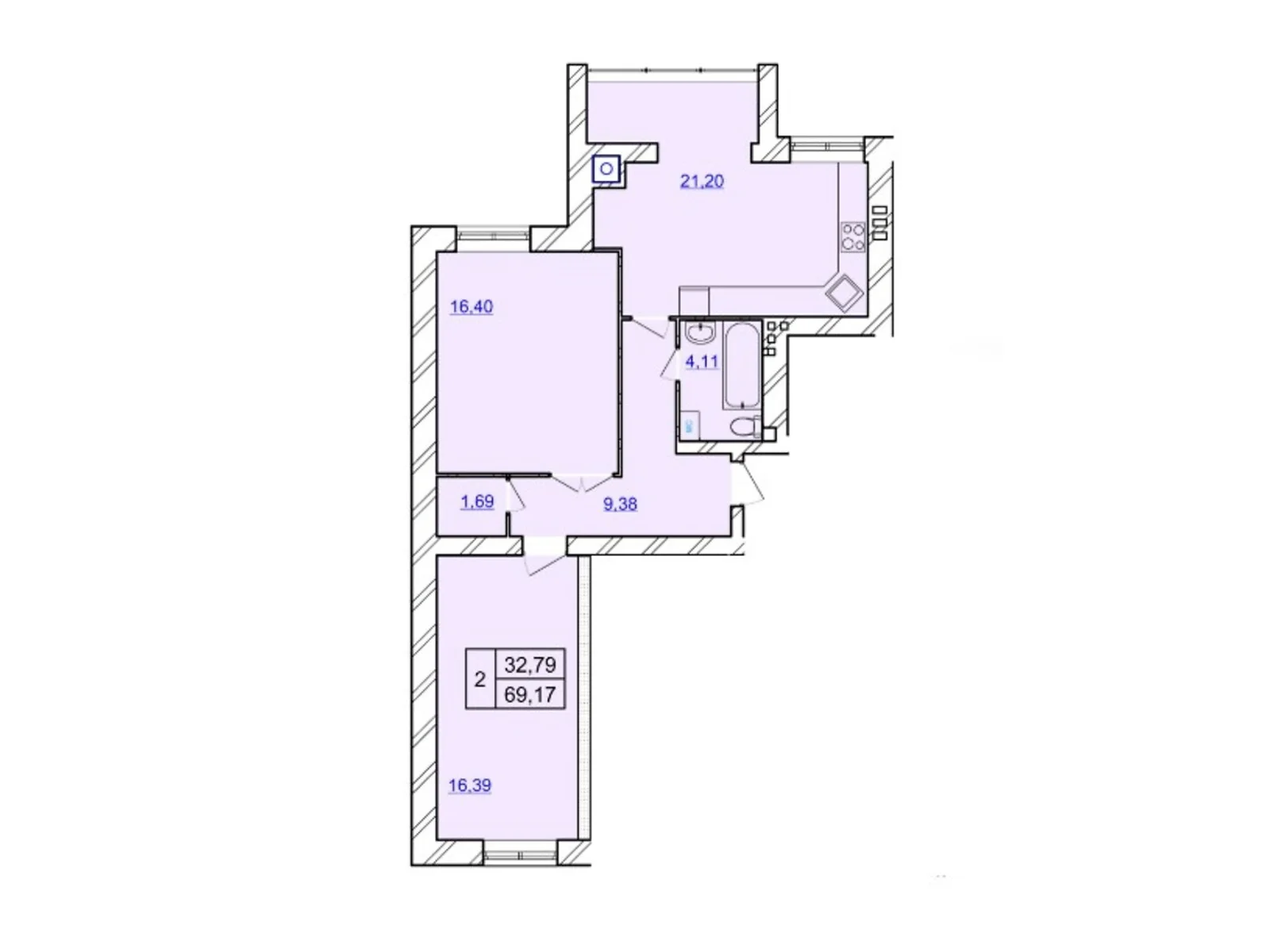 Продается 2-комнатная квартира 69.17 кв. м в Хмельницком, цена: 40842 $