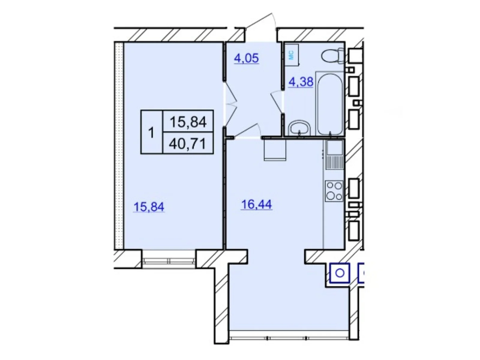 Продается 1-комнатная квартира 40.71 кв. м в Хмельницком, ул. Мазура Николая - фото 1