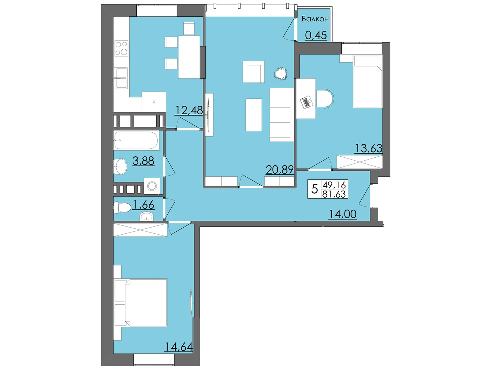 Продается 3-комнатная квартира 81.63 кв. м в Черновцах, ул. Смотрицкая, 4