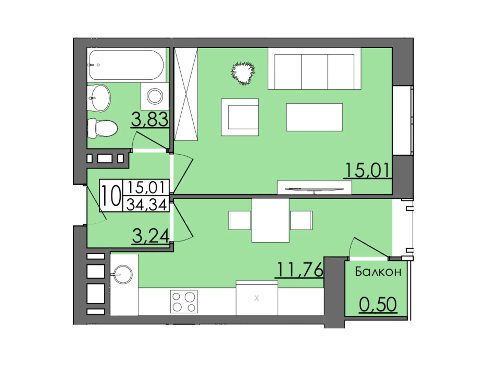 Продается 1-комнатная квартира 34.34 кв. м в Черновцах - фото 1